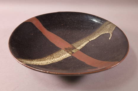 STUDIO ART POTTERY BOWL: MID CENTURY MODERN STUDIO POTTERY CENTER BOWL. 12 3/4" DIAM.