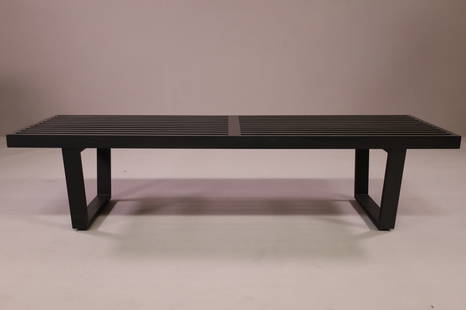 GEORGE NELSON SLAT BENCH: GEORGE NELSON FOR HERMAN MILLER SLAT BENCH, / COFFEE TABLE. 60" L x 18 1/2" W x 14 1/2" H. THIS ITEM EXCEEDS SIZE LIMITATIONS FOR IN HOUSE SHIPPING.