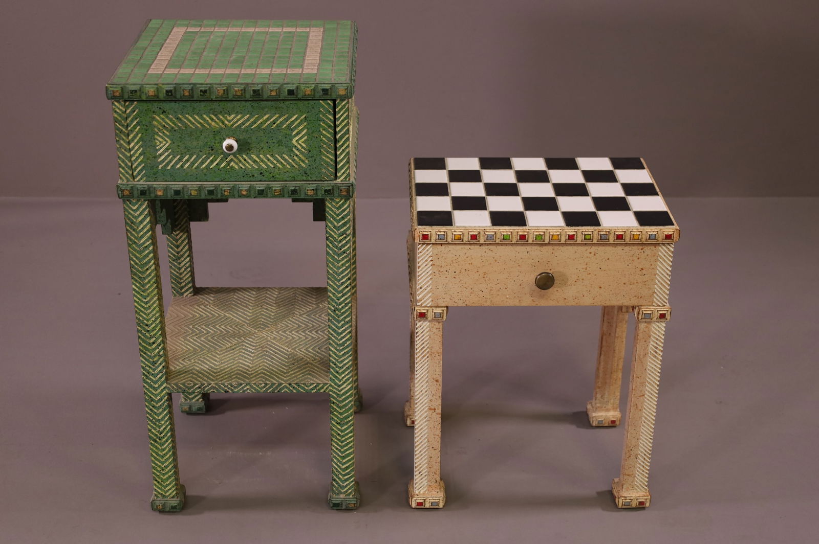 2  ARTIST PAINTED & TILED STANDS (1 of 6)