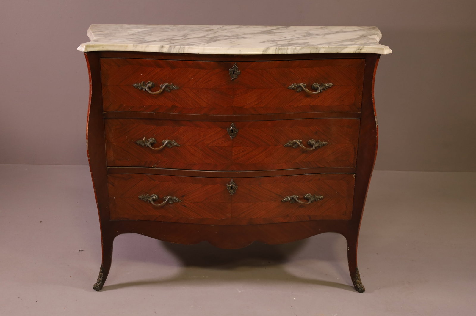 THREE DRAWER FRENCH STYLE MARBLE TOP CHEST (1 of 4)