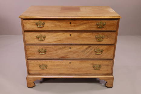 EARLY 19TH CENTURY MAHOGANY 4 DRAWER CHEST: CHIPPENDALE 4 DRAWER MAHOGANY CHEST, FINISH IS FADED, 42" W x 23" D x 37" H. THIS ITEM EXCEEDS SIZE LIMITATIONS FOR IN HOUSE SHIPPING.