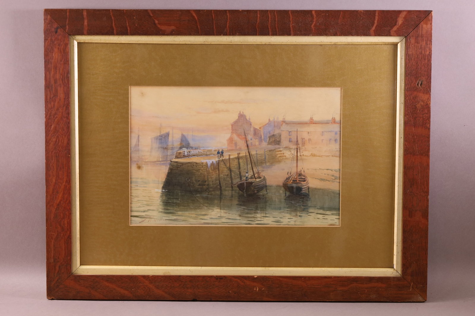 ANTIQUE HARBOR SCENE WATERCOLOR (1 of 3)