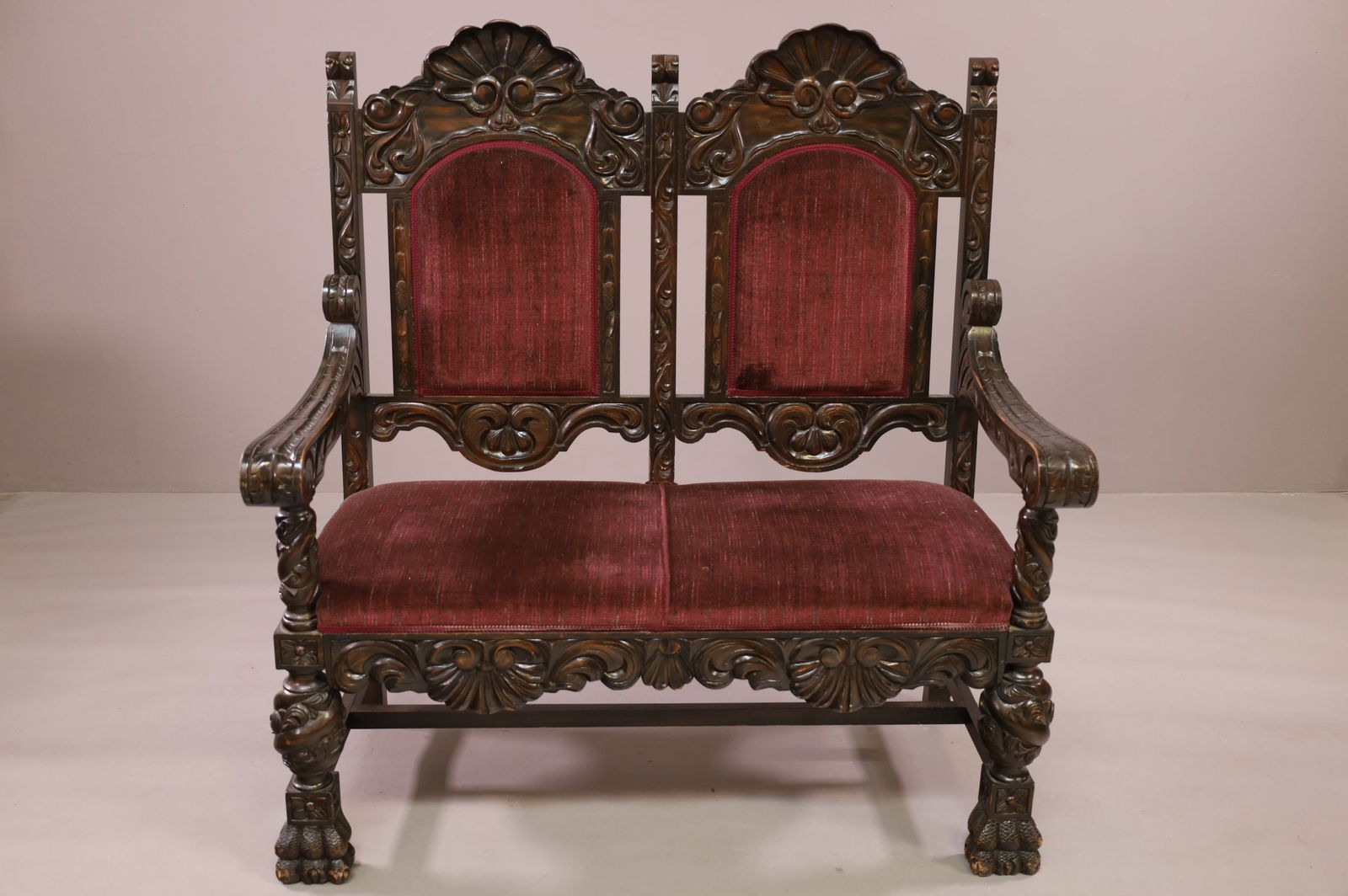 SPANISH STYLE HIGHLY CARVED HALL BENCH (1 of 4)