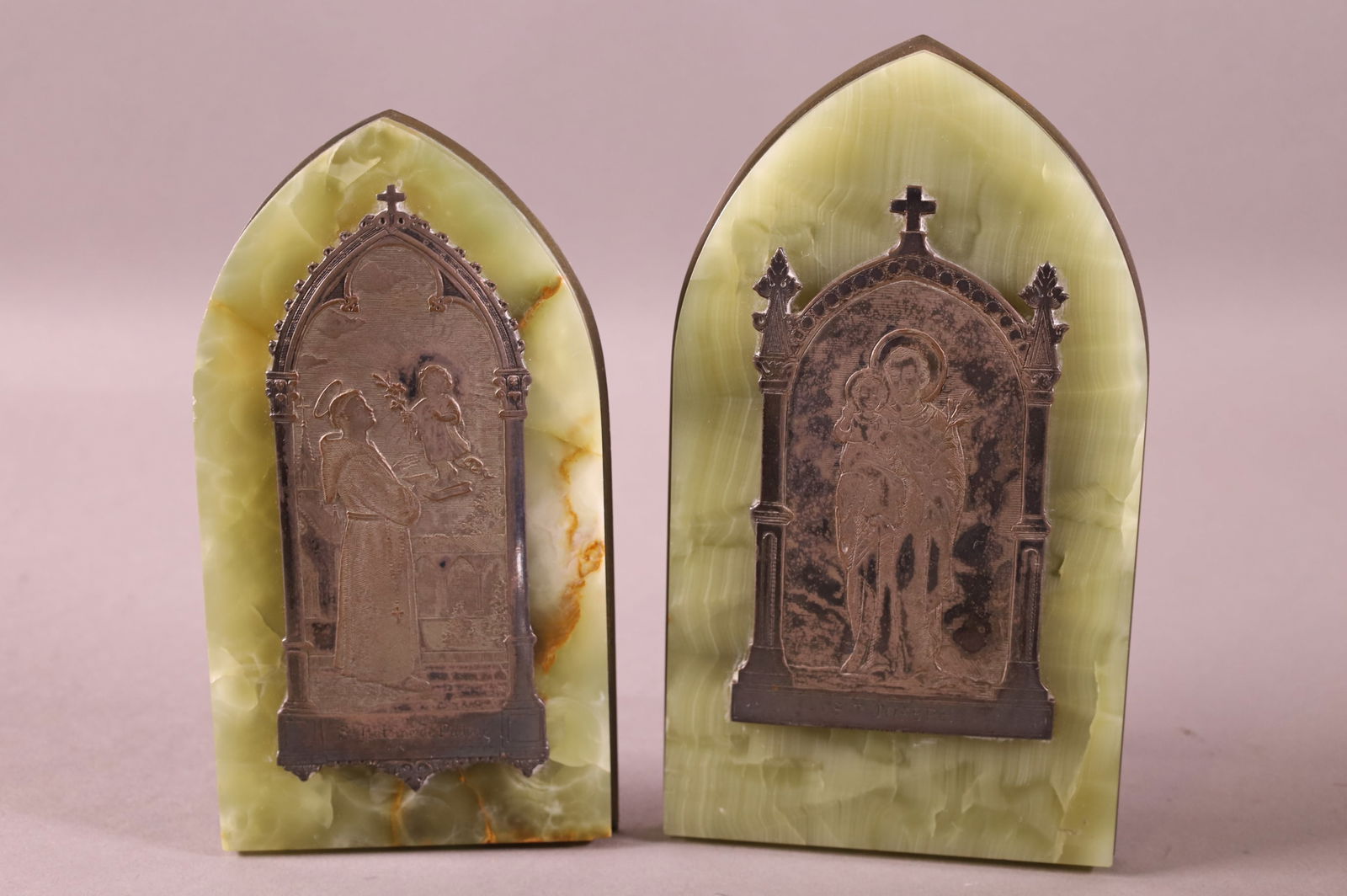 PAIR OF RELIGIOUS SILVER & ONYX PLAQUES (1 of 6)