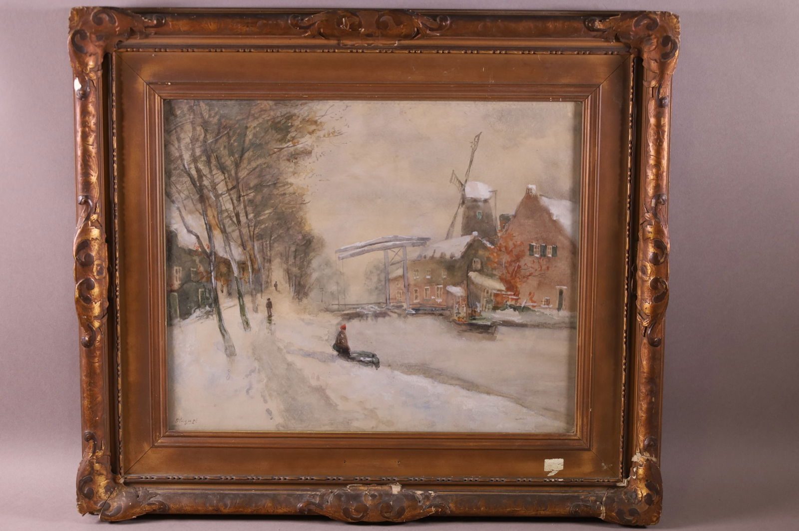 ANTIQUE WINTER LANDSCAPE WATERCOLOR (1 of 3)