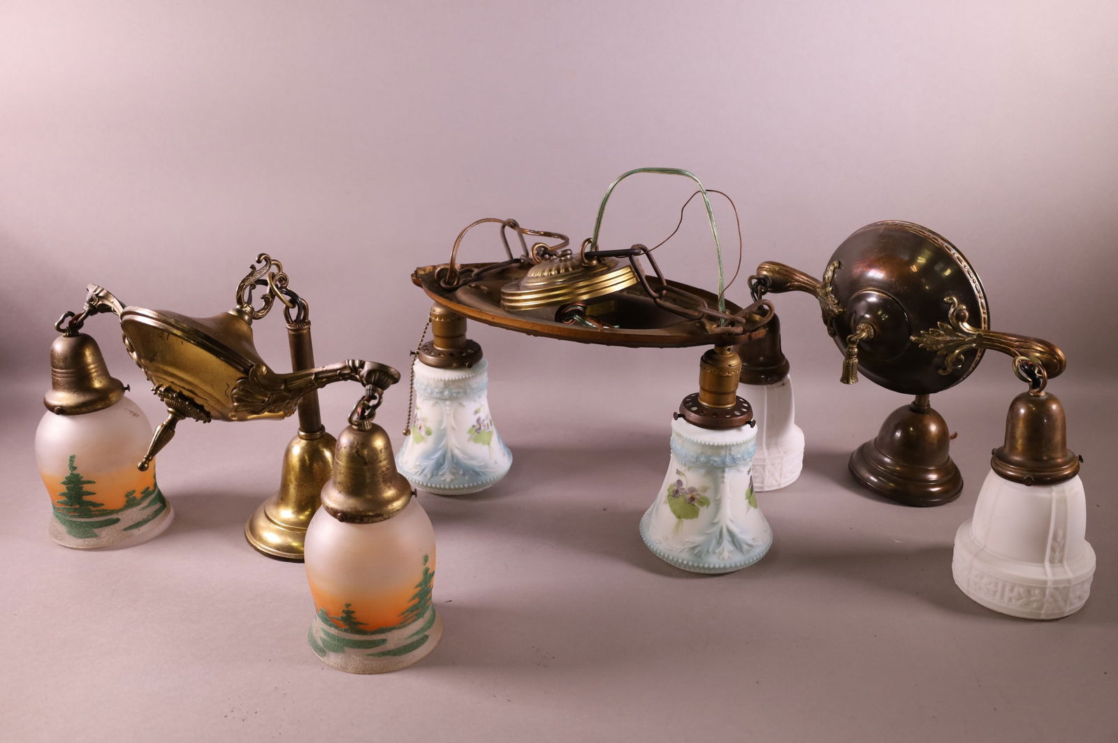 3 ANTIQUE HANGING 2 ARM HALL LIGHTS (1 of 6)