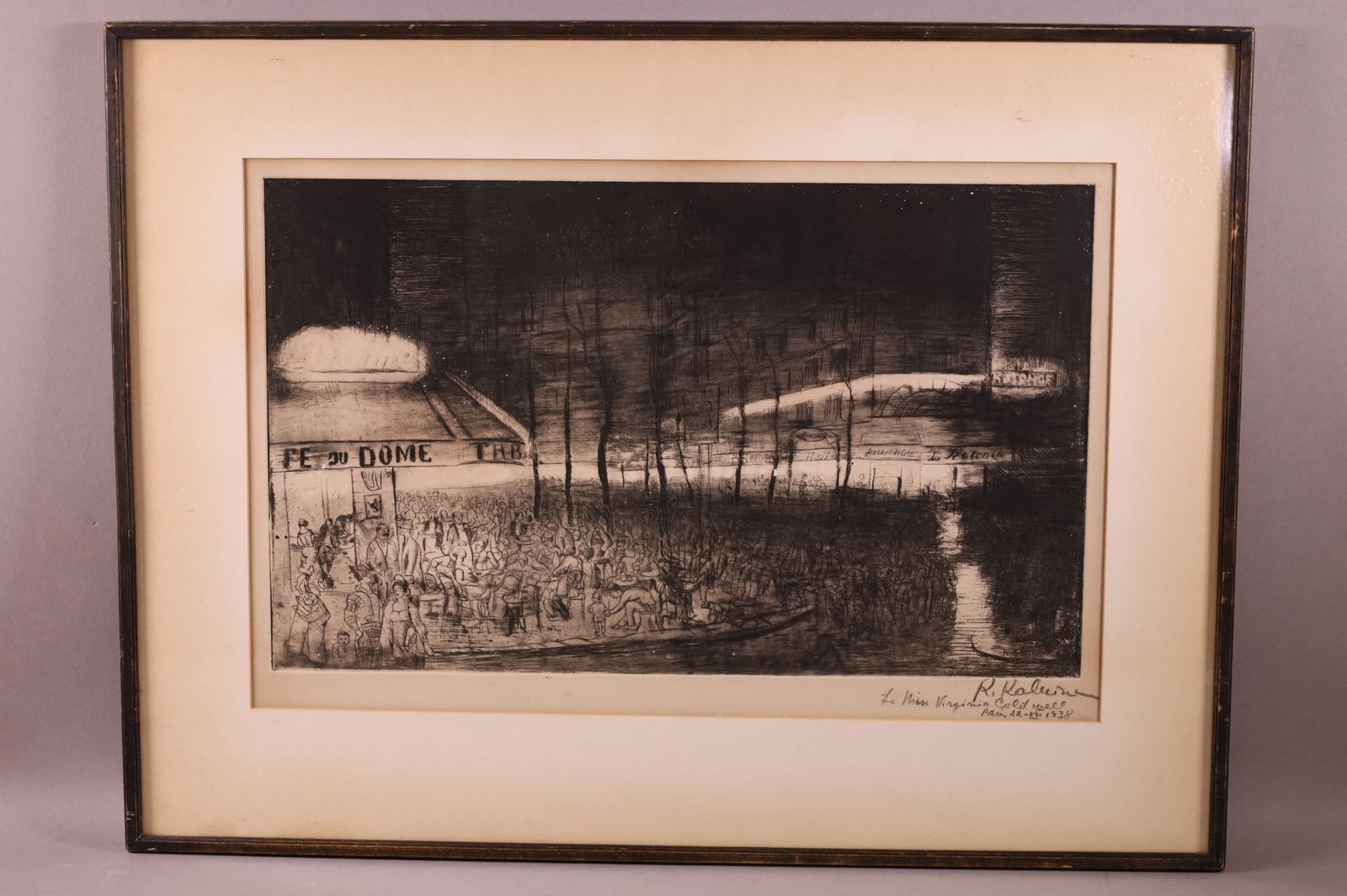 REINHOLD KALNINE FRAMED ETCHING: SIGNED LOWER, FRAMED UNDER GLASS. 19" x 12" IMAGE SIZE / 24" x 18"