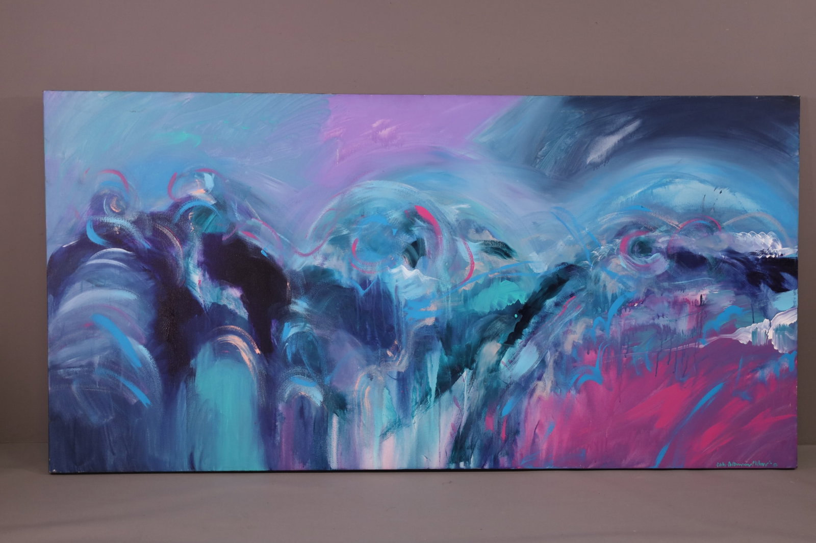 HUGE PABLO ANTONIO MILAN OIL PAINTING: LARGE UNFRAMED OIL ON CANVAS ABSTRACT SIGNED PABLO ANTONIO MILAN. 84" x 42" THIS ITEM EXCEEDS SIZE LIMITATIONS FOR IN HOSUE SHIPPING.