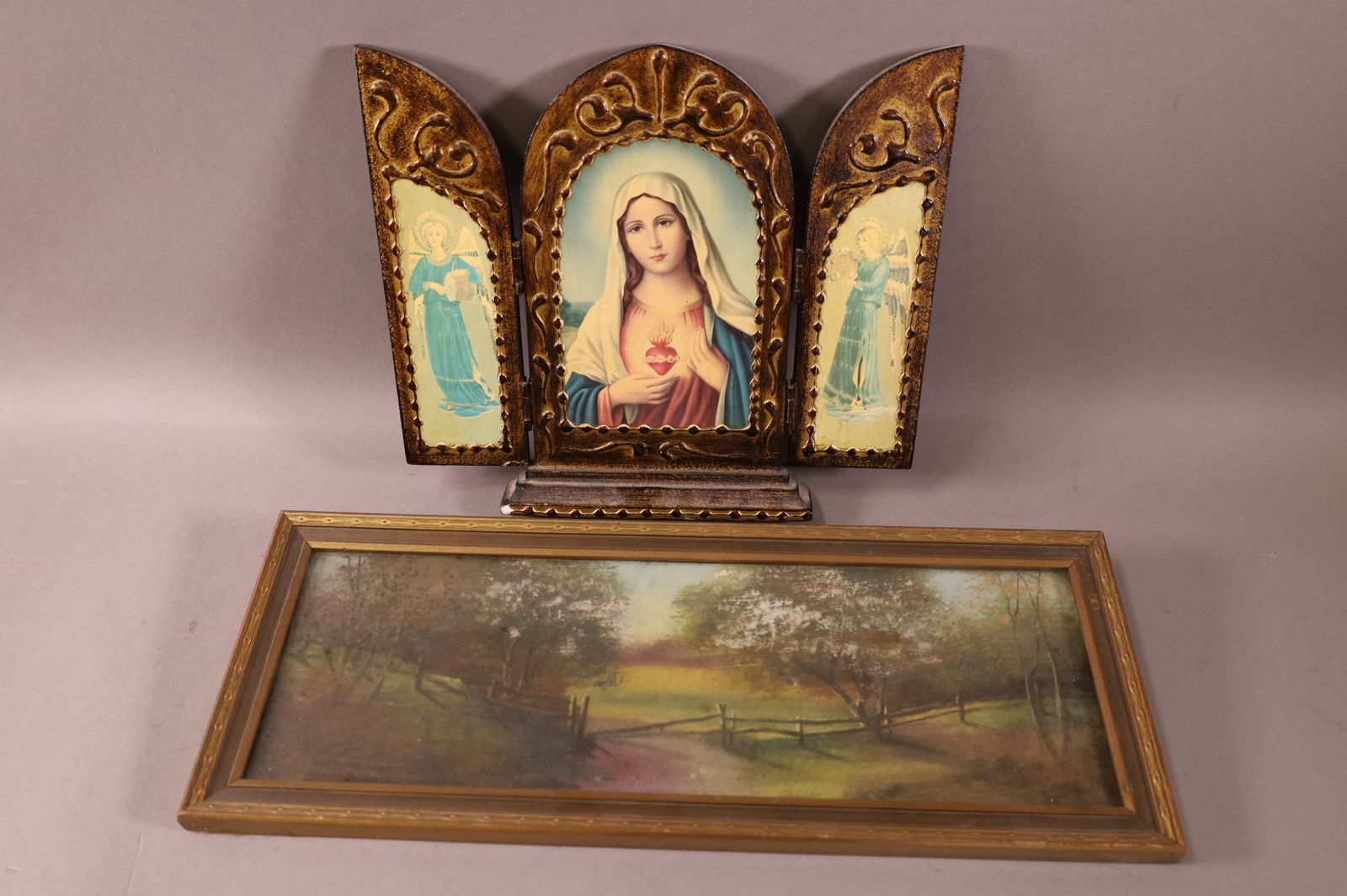 1920'S PASTEL & RELIGIOUS TRIPTYCH (1 of 4)