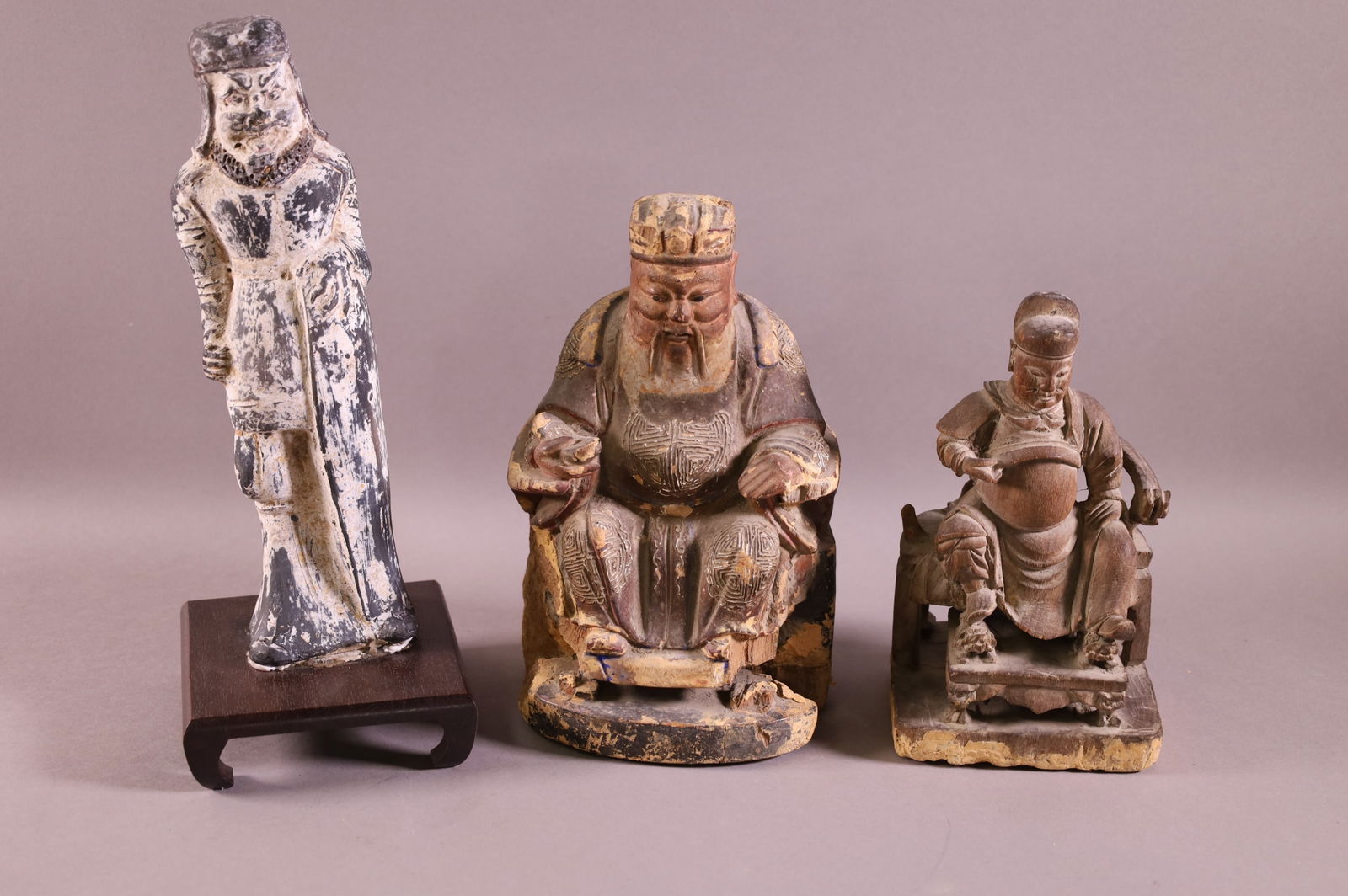 2 CARVED ASIAN FIGURES & TERRACOTA FIGURE (1 of 8)
