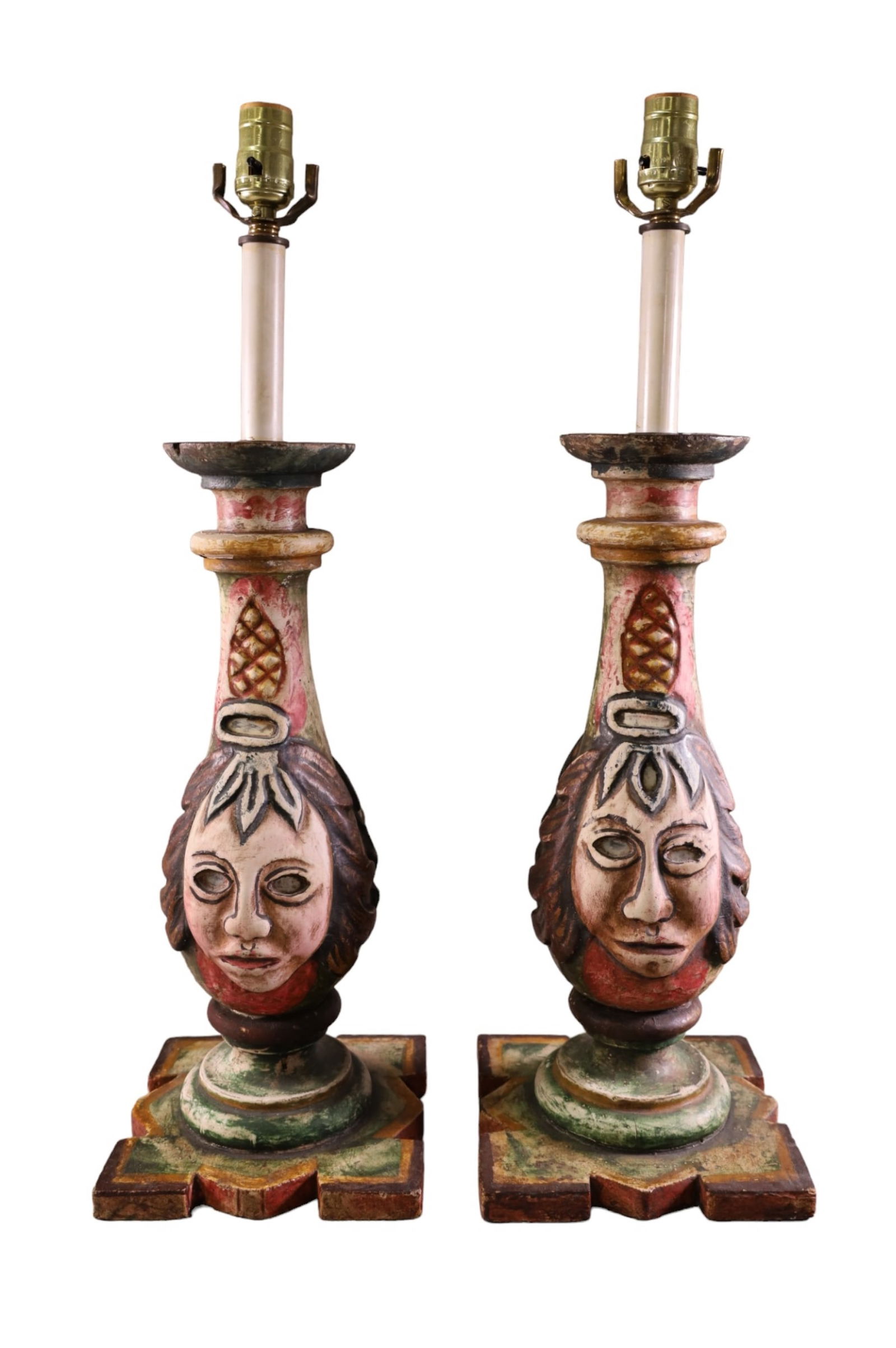PAIR OF ANTIQUE HAND PAINTED FIGURAL TABLE LAMPS (1 of 2)