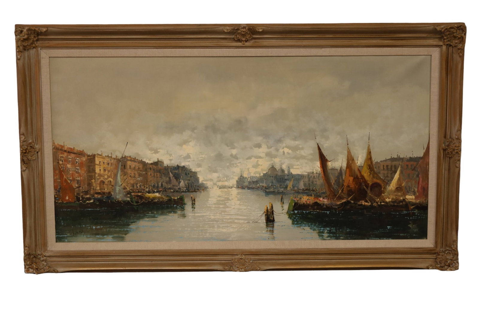 LARGE CANAL SCENE OIL PAINTING (1 of 3)
