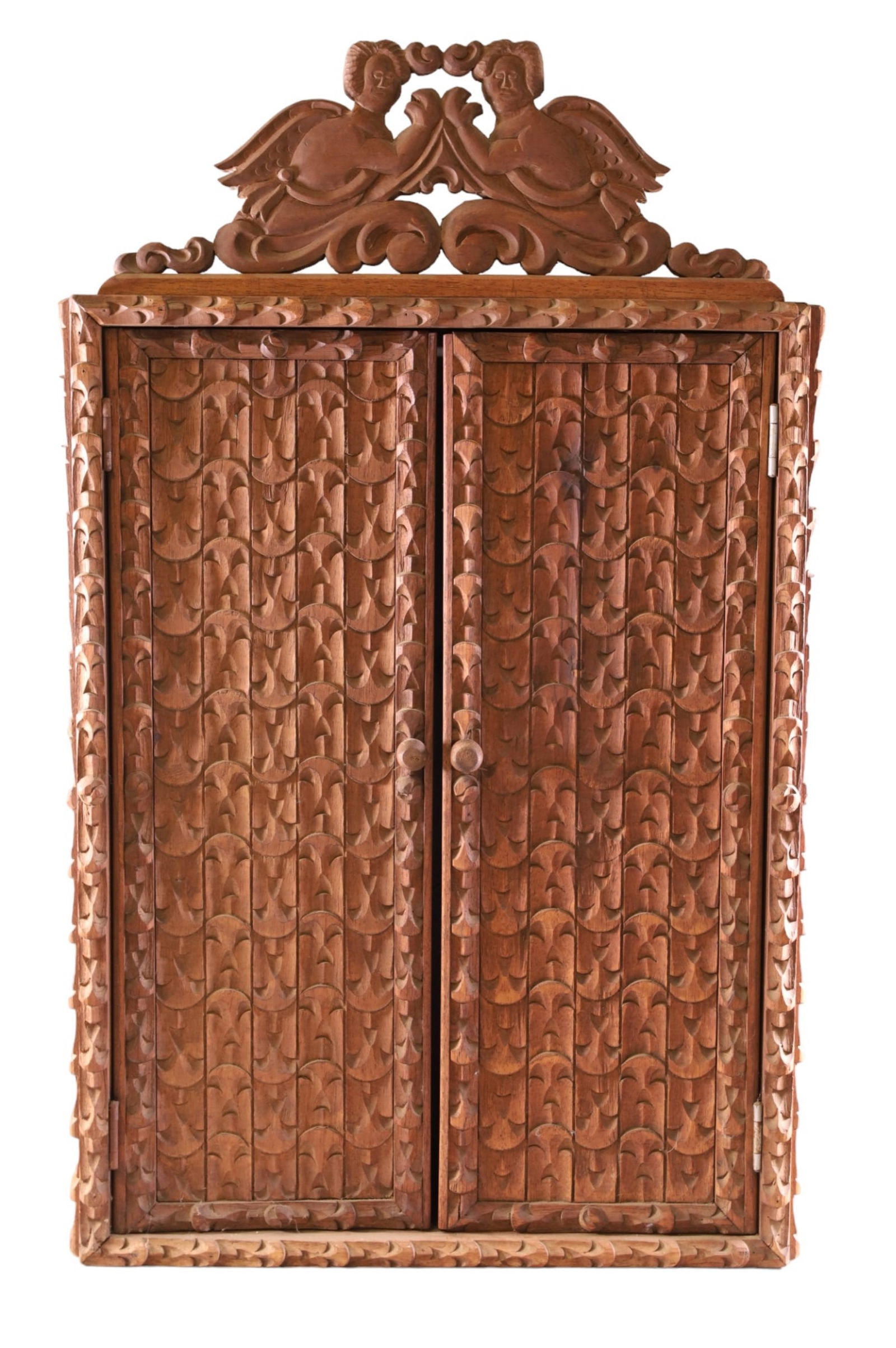 HIGHLY CARVED FIGURAL TWO DOOR HANGING CABINET (1 of 4)