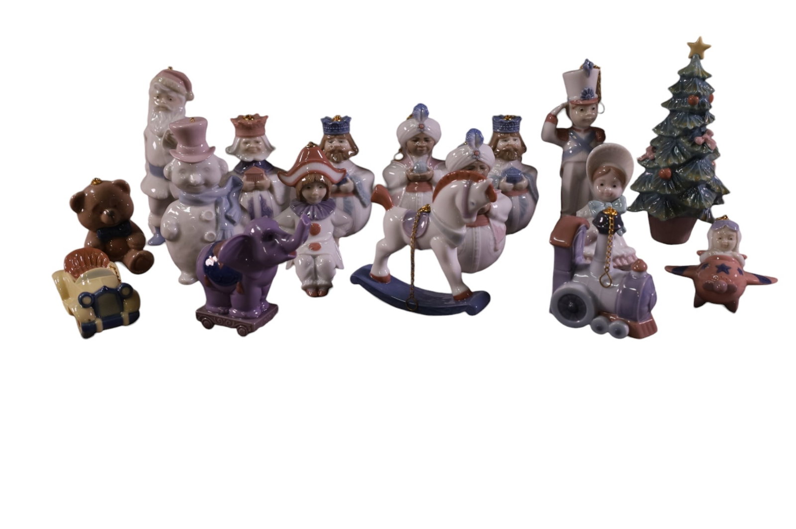 17 LLADRO CHRISTMAS ORNAMENTS: INCLUDING, SANTA, SNOWMAN, TOYS, TREE (REPAIRED).