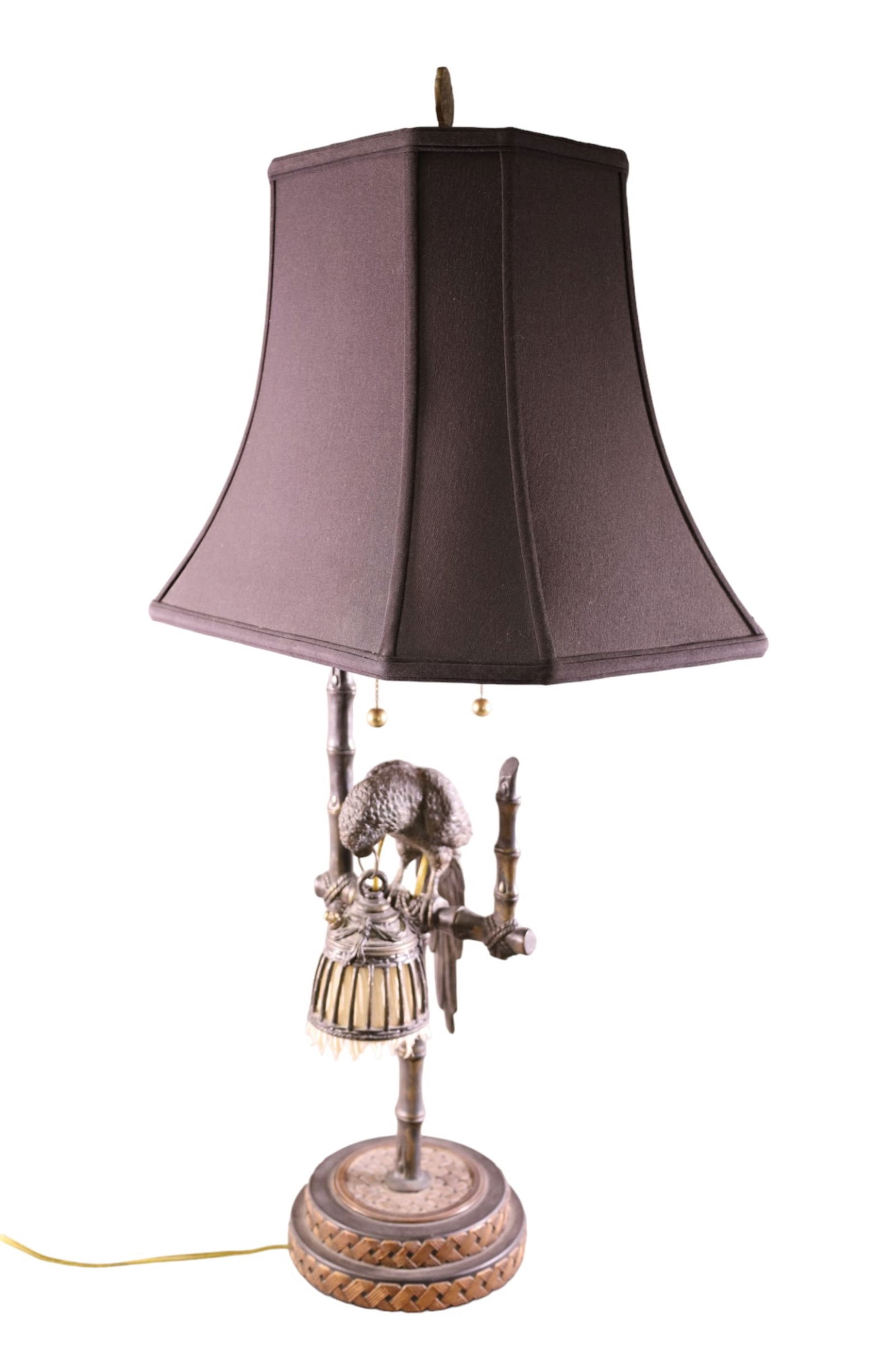 FREDERICK COOPER TABLE LAMP: PARROT FORM TABLE LAMP, SOCKETS MARKED FREDERICK COOPER. 35" H.