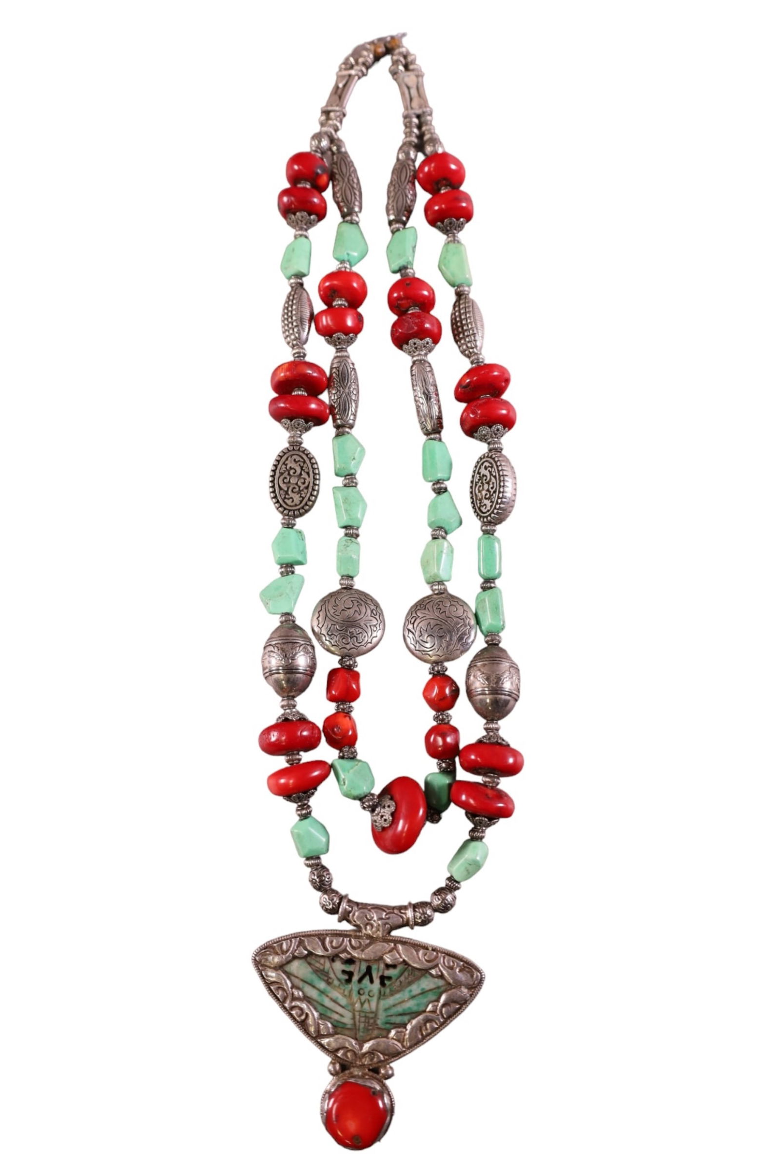 DOUBLE STRAND TURQUOISE & CORAL NECKLACE (1 of 4)