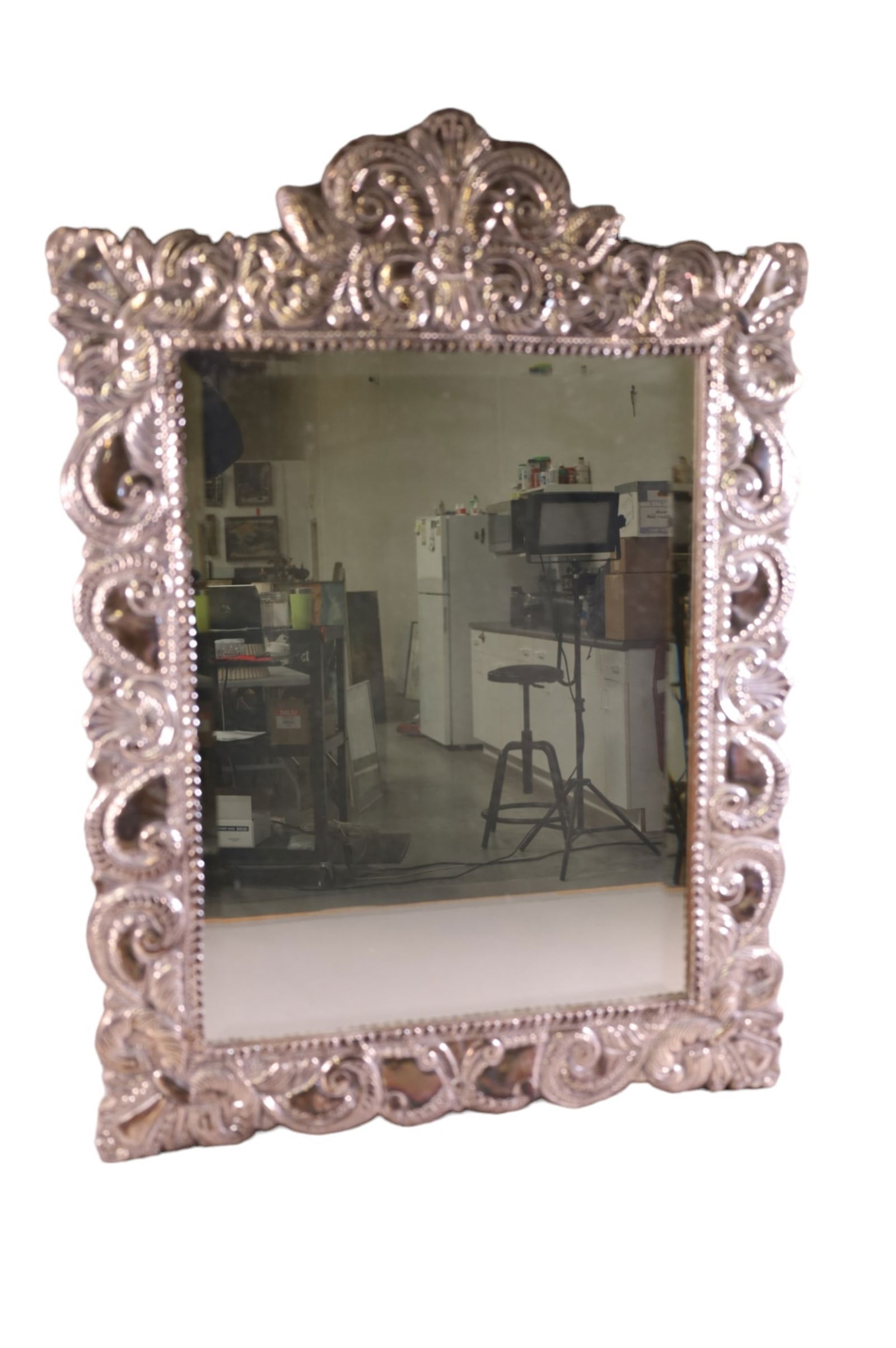 ORNATE SPANISH SILVER WALL MIRROR (1 of 3)