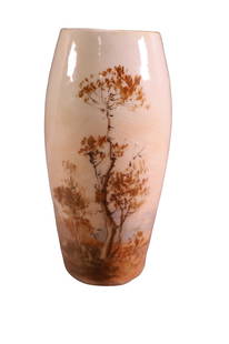 CLEMENT MASSIER VASE: GLAZED SCENIC POTTERY VASE, 7" H.