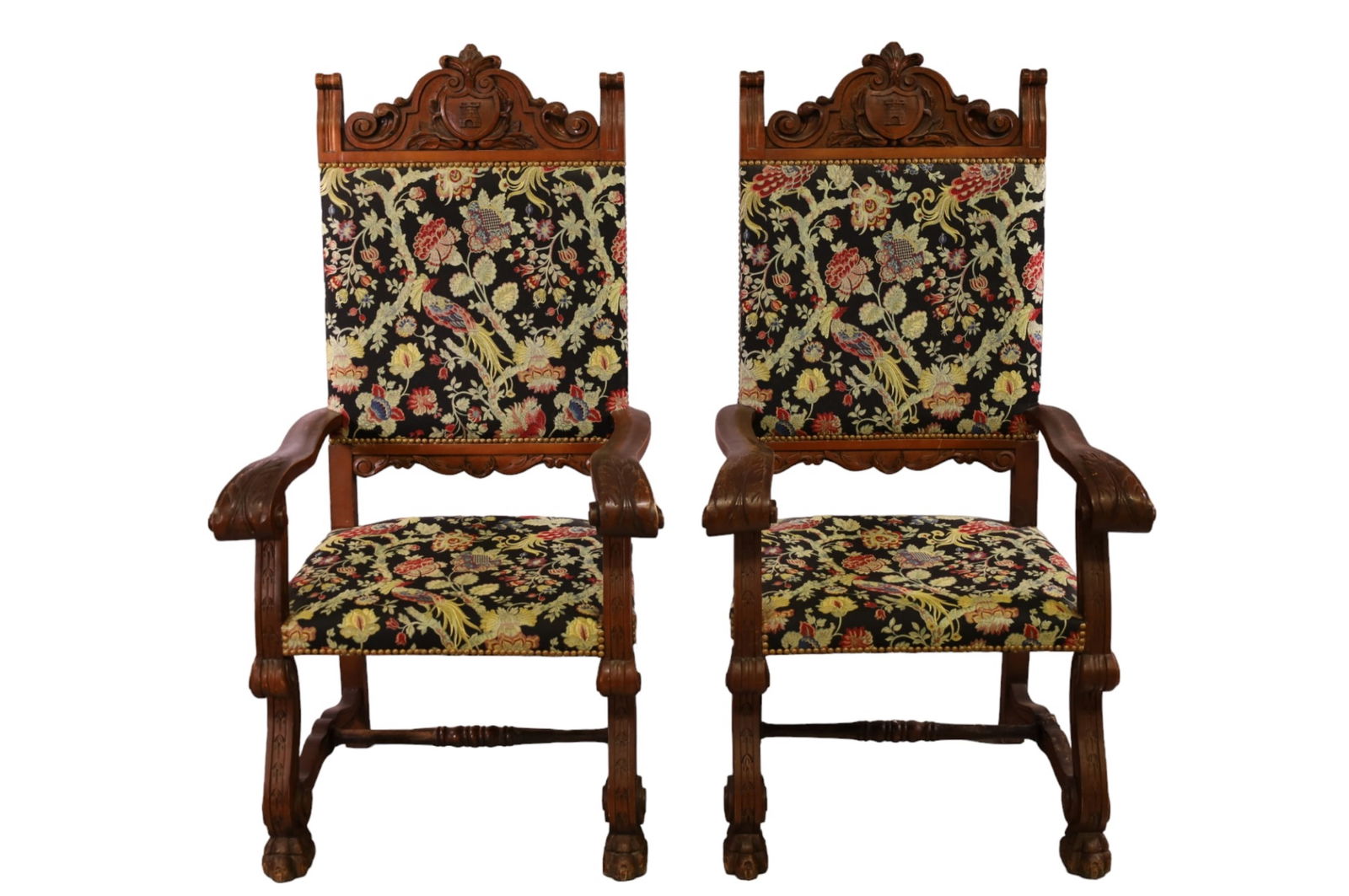PAIR OF 1930'S SPANISH STYLE HALL CHAIRS (1 of 4)
