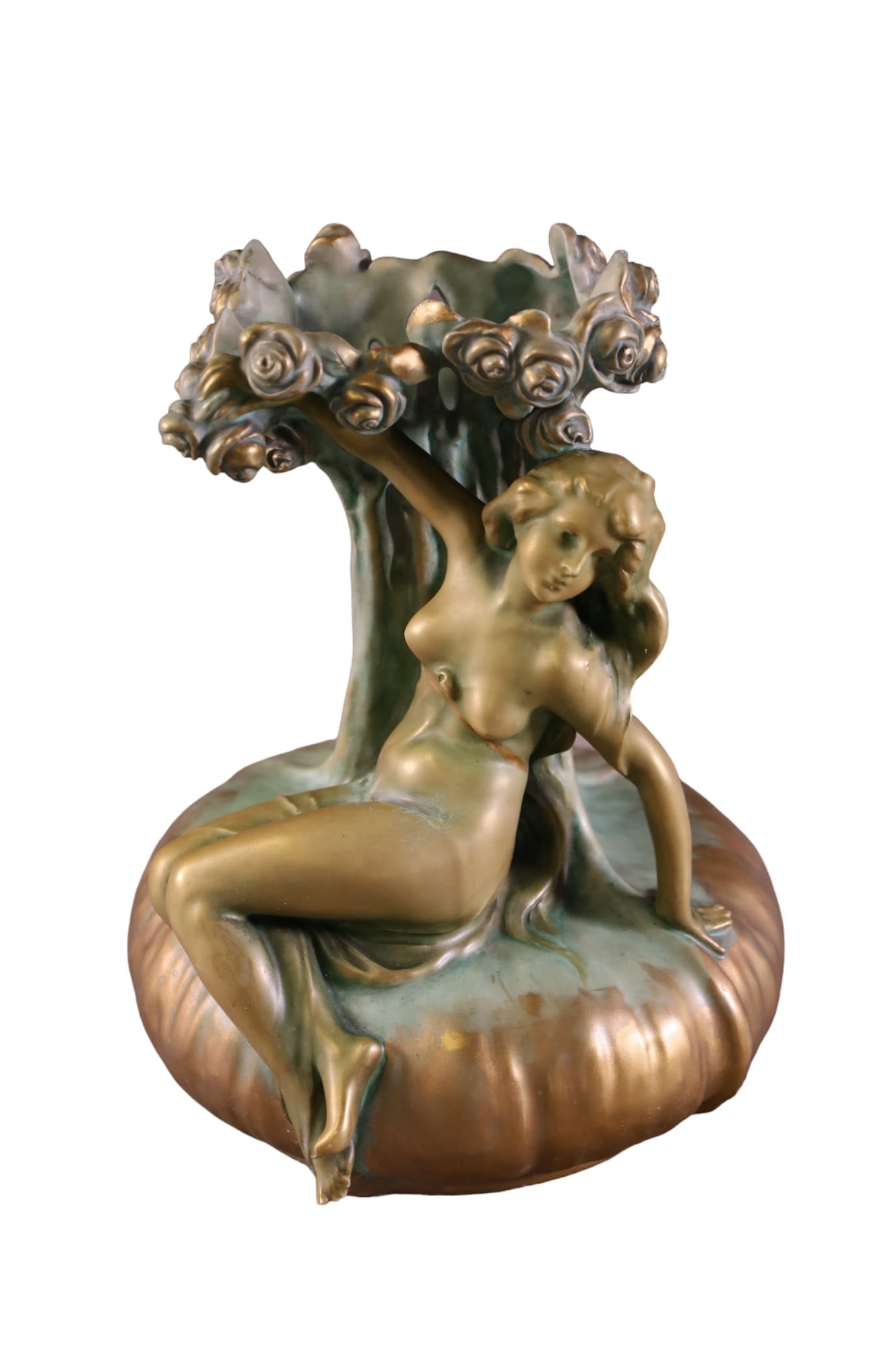 ART NOUVEAU AMPHORA VASE: NUDE AMPHORA VASE BY ERNST WALLACE. 9 1/2" H.