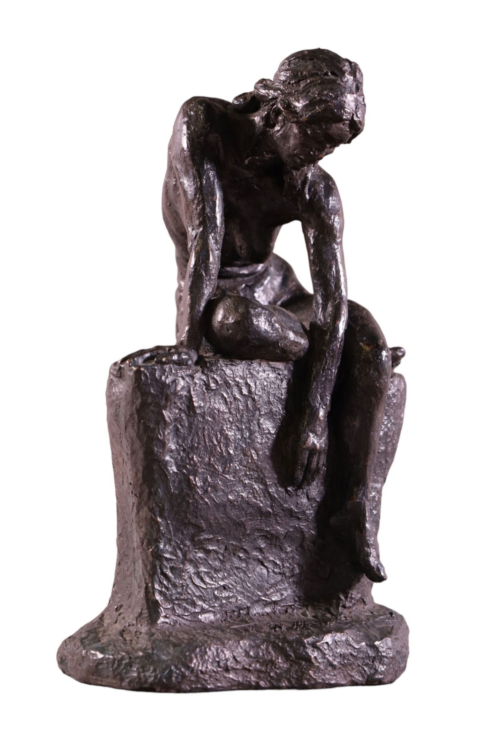THOMAS HOLLAND BRONZE CLAD FIGURE: BRONZE CLAD NUDE SCULPTURE, SIGNED. 11" H.