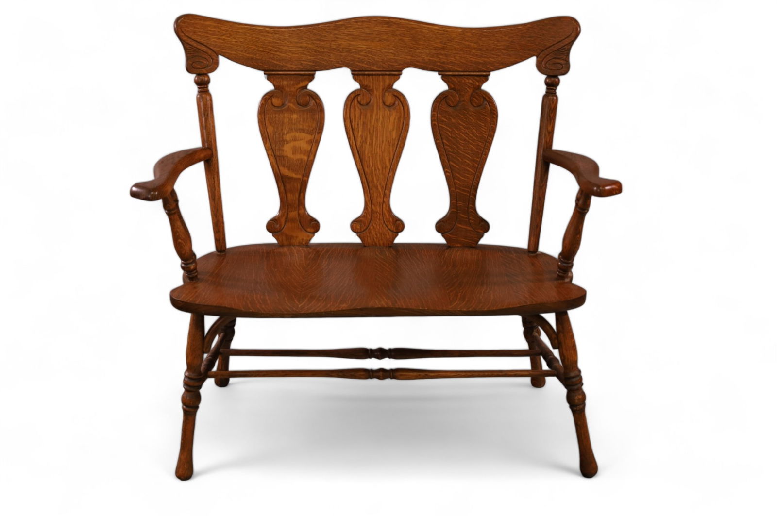 1900'S AMERICAN OAK SPADE BACK BENCH (1 of 4)