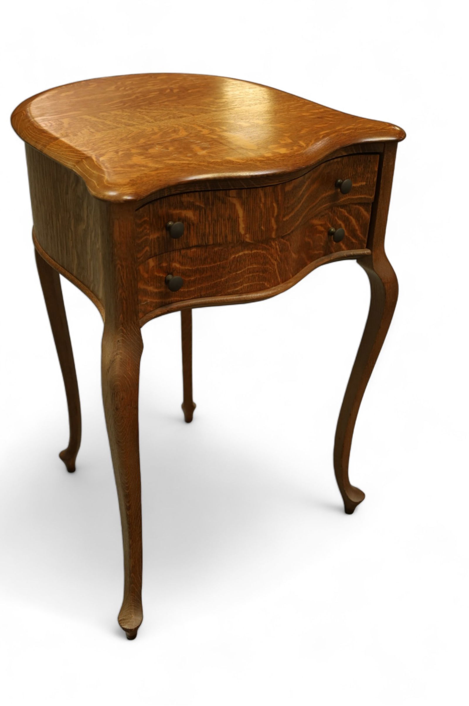 1900'S AM. OAK 2 DRAWER SIDE TABLE (1 of 4)