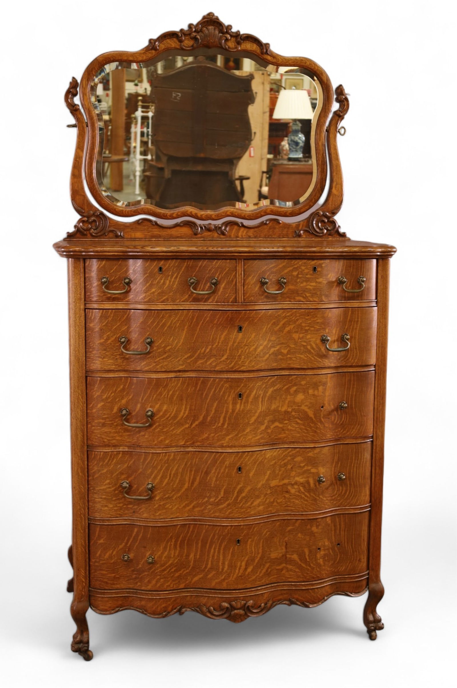 AMERICAN OAK HIGHBOY WITH MIRROR (1 of 5)