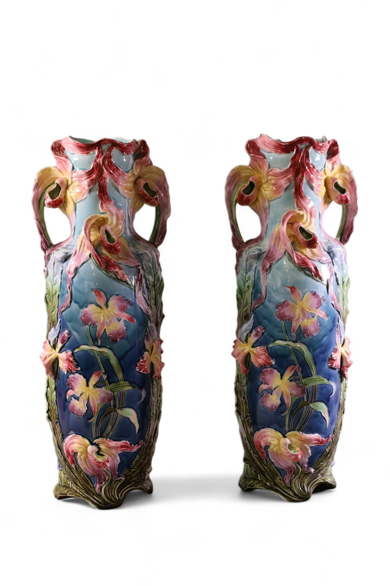 PAIR OF GERMAN MAJOLICA VASES (1 of 5)