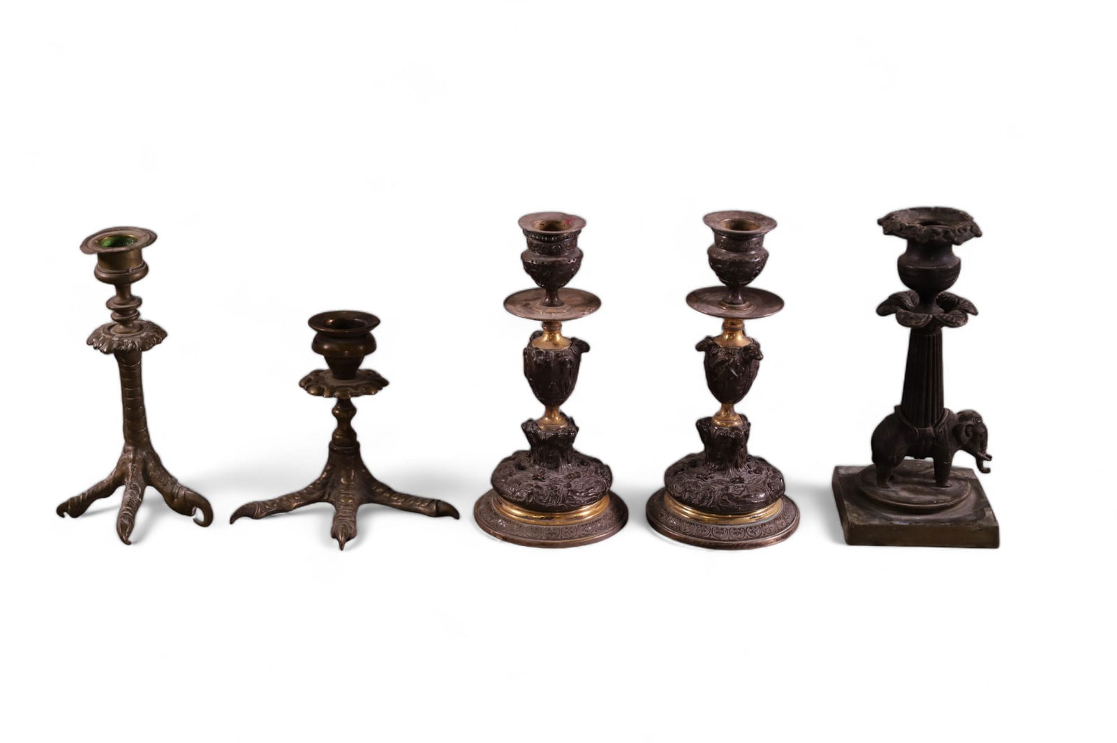 LOT OF 5 ANTIQUE CAST METAL CANDLESTICKS (1 of 6)