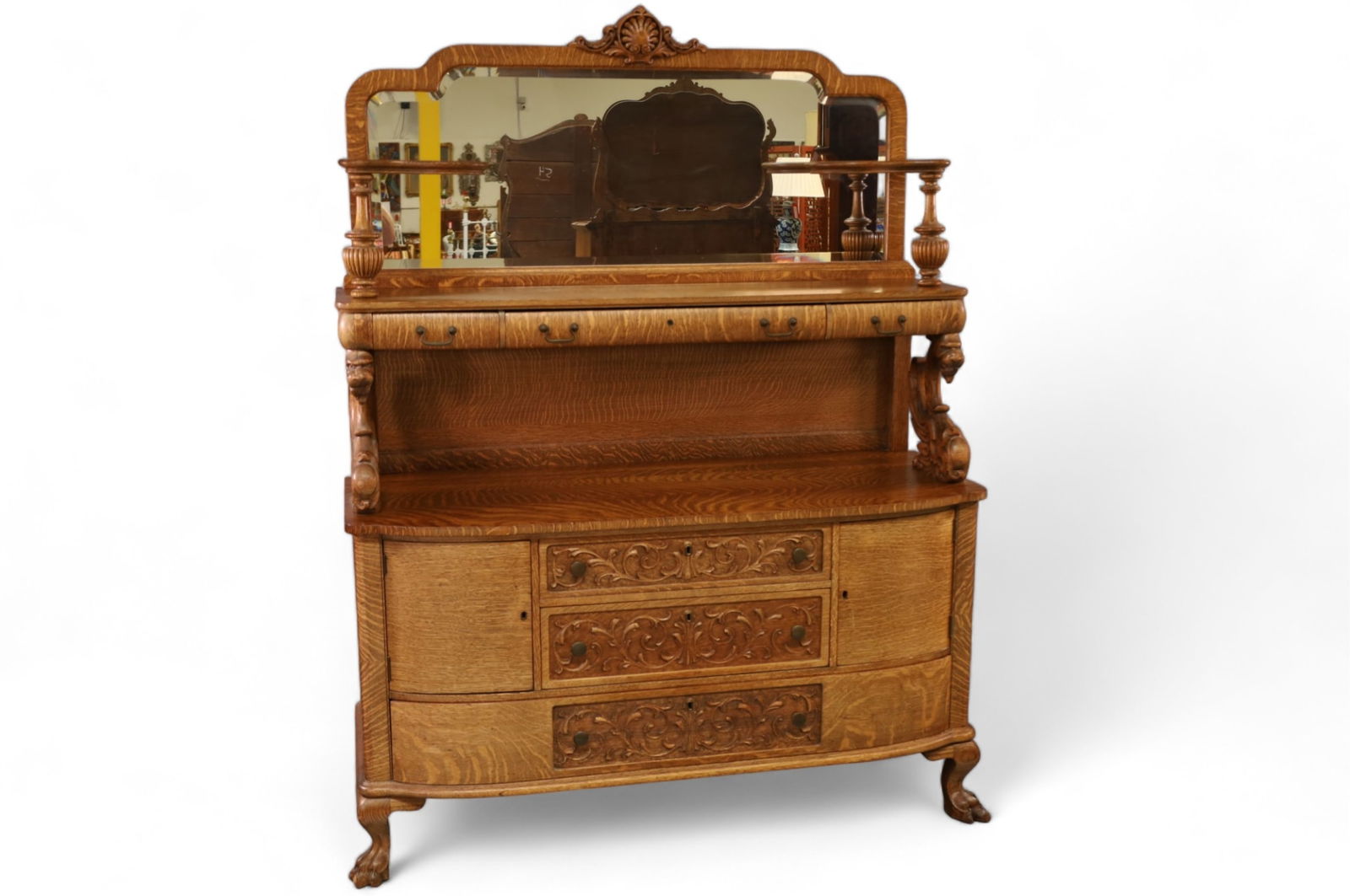 FANCY CARVED AMERICAN OAK SERVER (1 of 7)