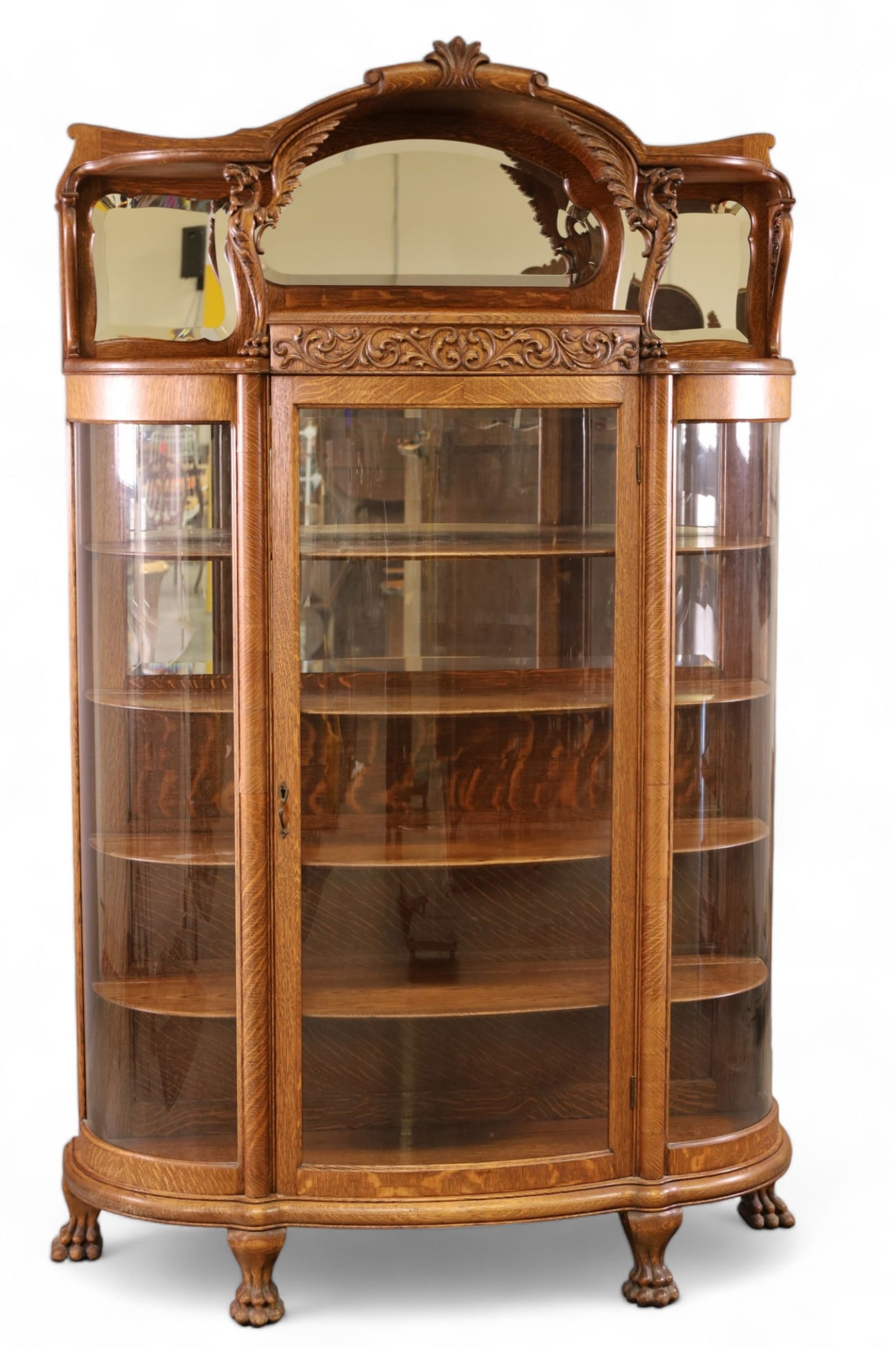 LARGE ANTIQUE AMERICAN OAK CHINA CABINET (1 of 5)