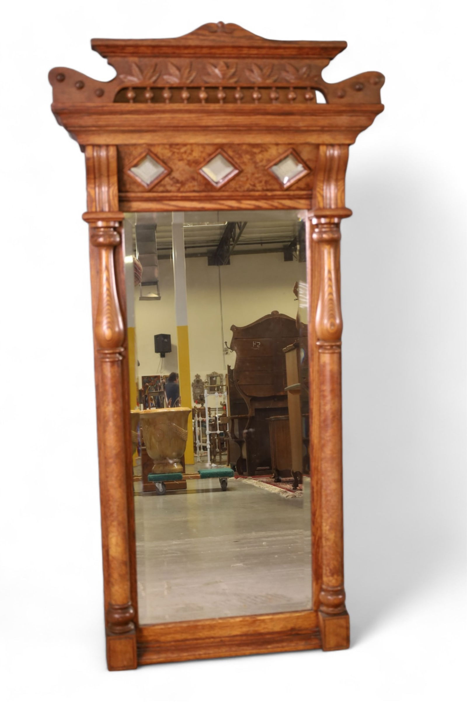 LARGE VICTORIAN OAK WALL MIRROR (1 of 3)
