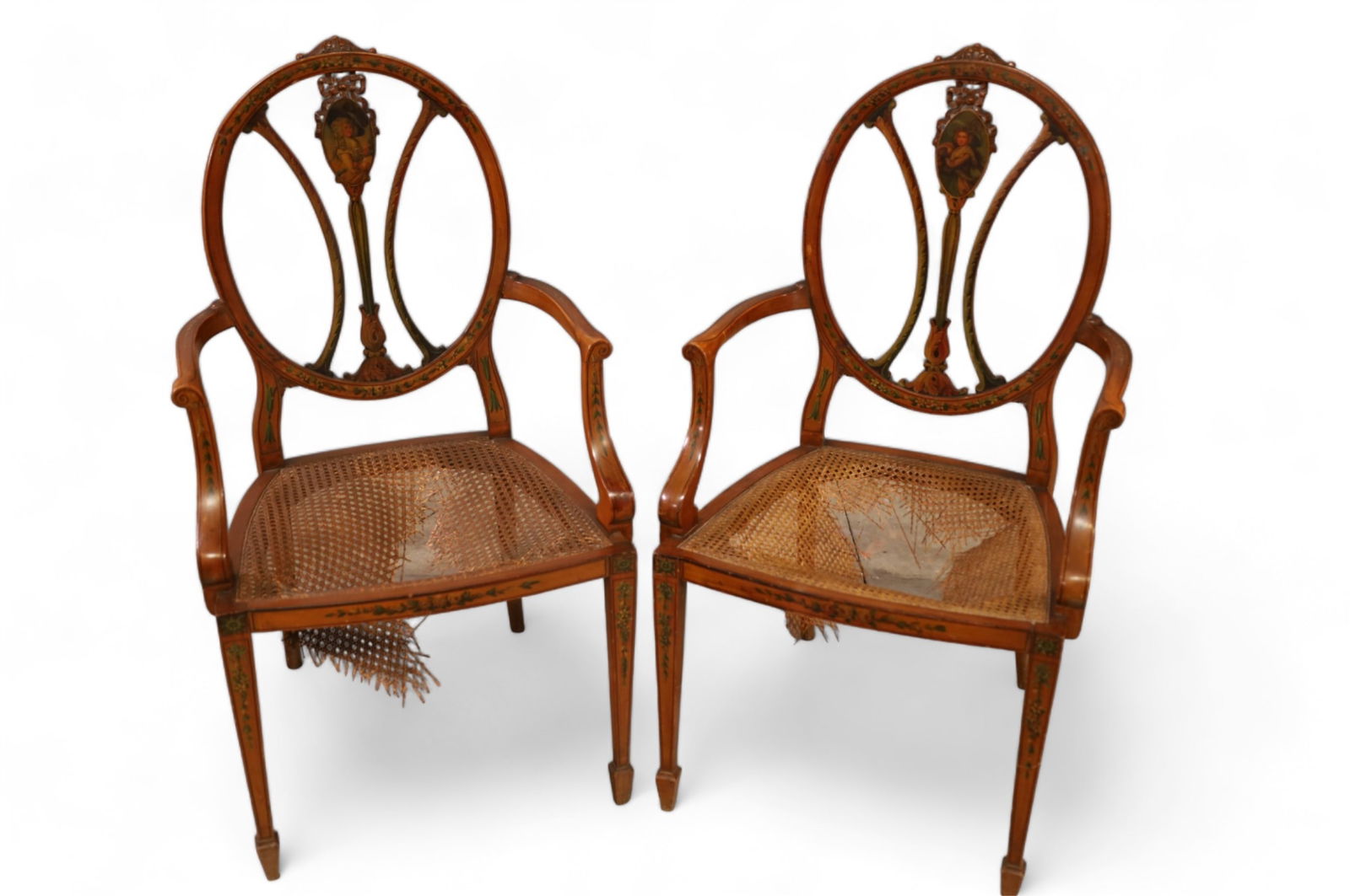 PAIR OF HAND PAINTED FRENCH ARMCHAIRS (1 of 8)