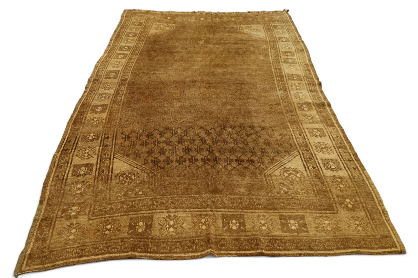 APPROX 9'1 " x 6' 6" HANDMADE WOOL RUG: HANDMADE TURKISH OUSHAK WOOL RUG