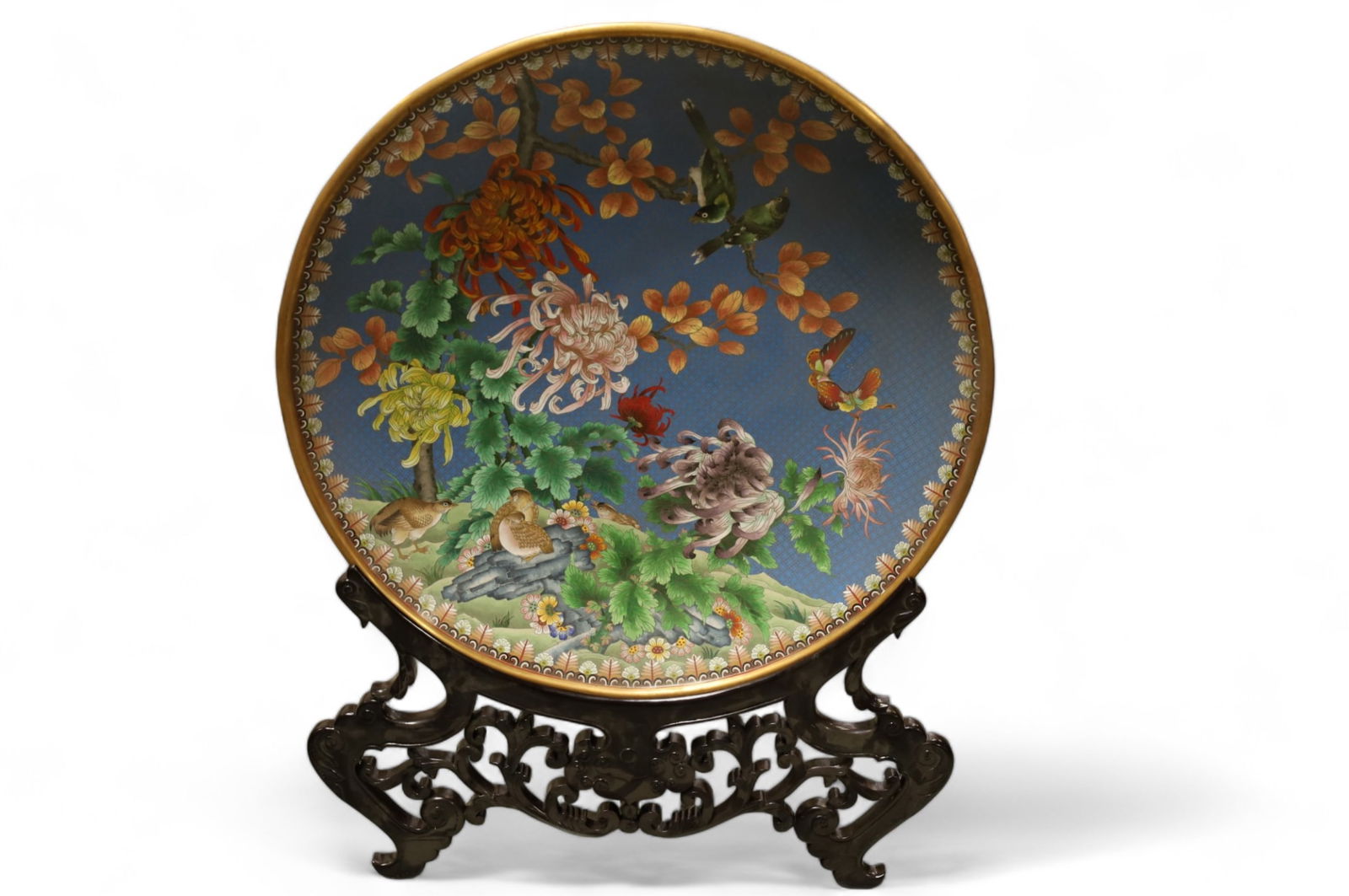 MONUMENTAL CLOISONNE PLATE ON STAND (1 of 6)