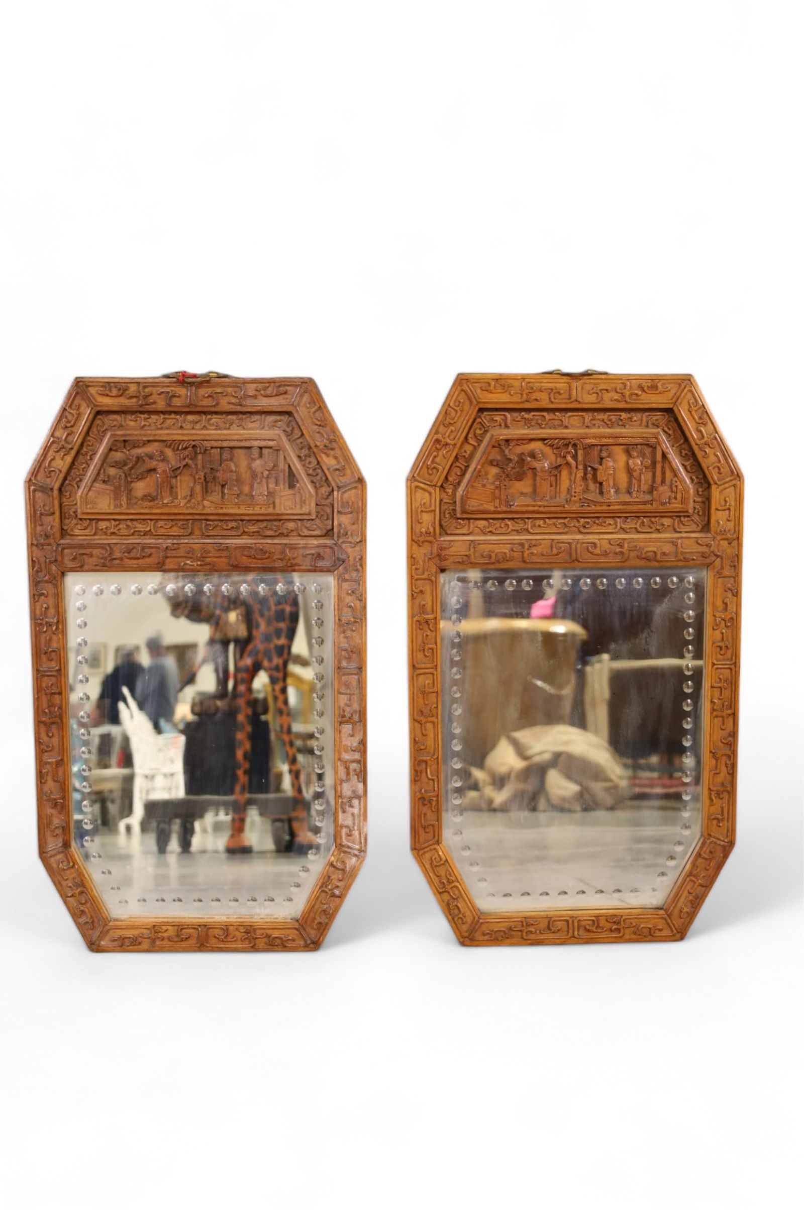 PAIR OF HIGHLY CARVED CHINESE WALL MIRRORS (1 of 3)