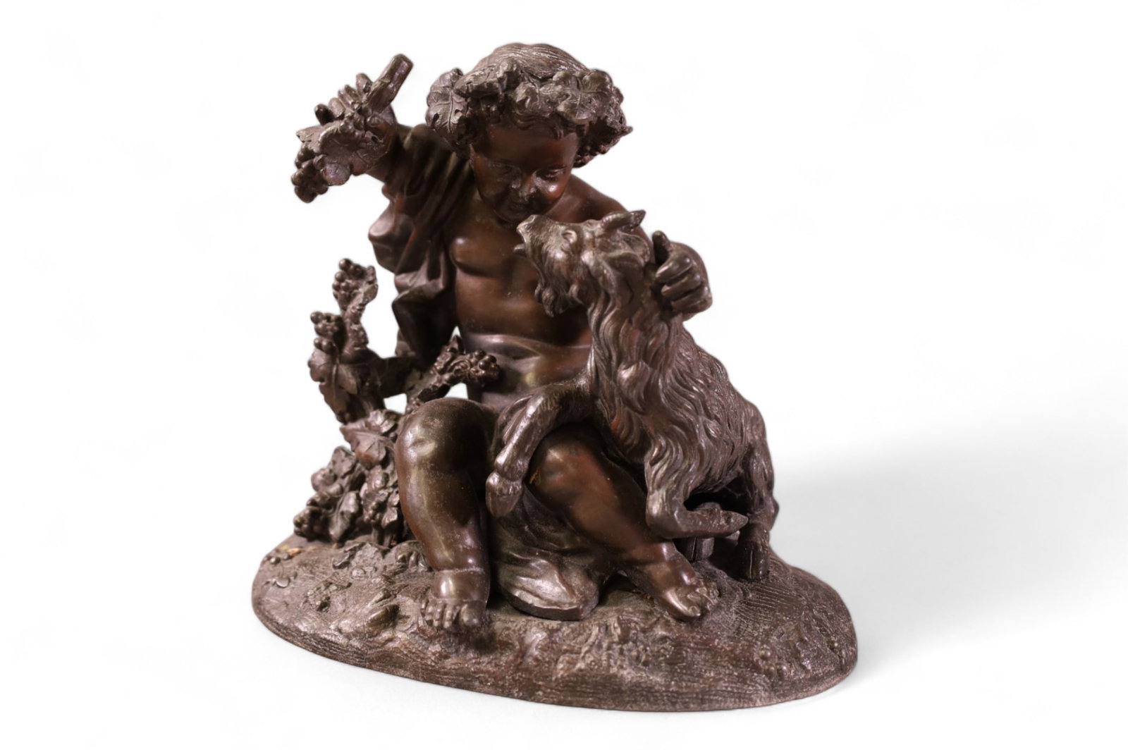 SPELTER STATUE OF BOY WITH GOAT: BOY WITH GOAT. UNSIGNED. 8" H.