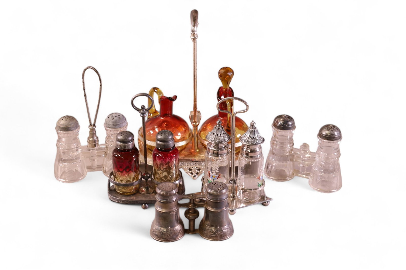 VICTORIAN CRUET SET & 5 SALT AND PEPPER SHAKERS (1 of 4)