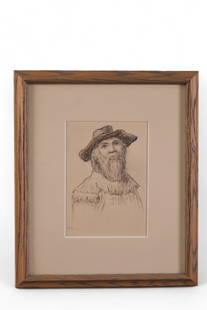 PAUL GRIMM PENCIL SKETCH: PENCIL SKETCH UNDER GLASS, SIGNED LOWER LEFT, "P.G." 4 1/2" x 6 1/2" IMAGE SIZE / 10" x 12" IN FRAME