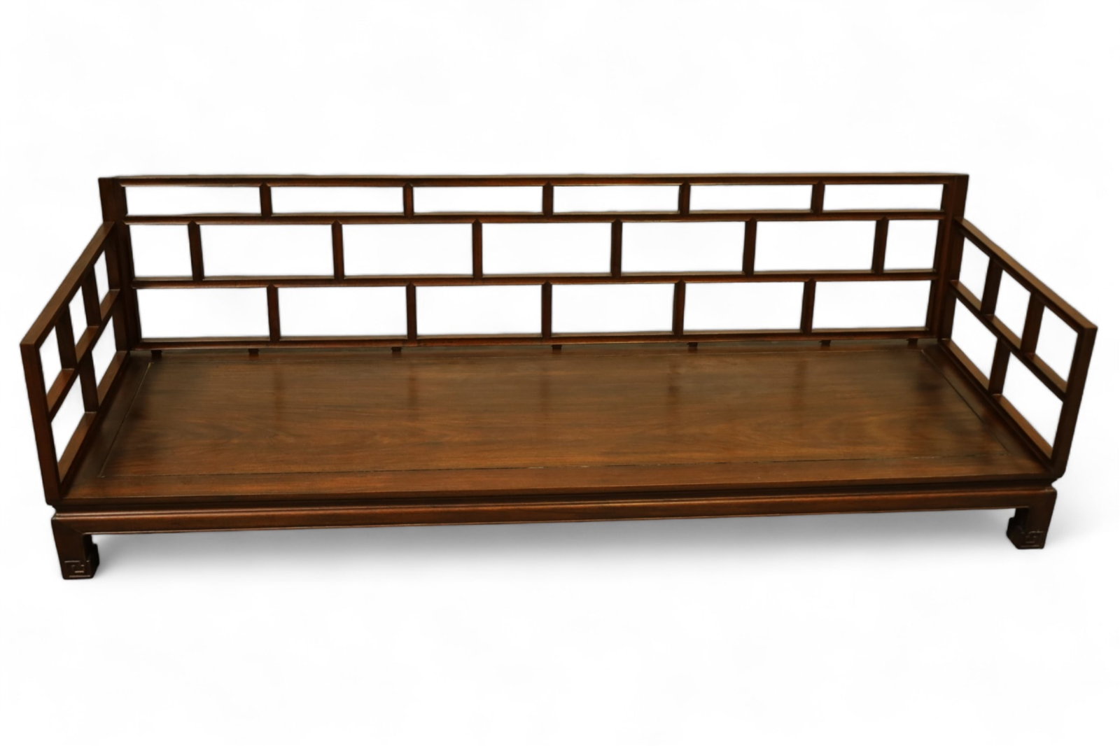 CHINESE HARDWOOD SOFA: LARGE CHINESE HARDWOOD SOFA, THUMBPRINT DESIGN, 90" L x 31" D x 27" H. THIS ITEM EXCEEDS SIZE LIMITATIONS FOR IN HOUSE SHIPPING.
