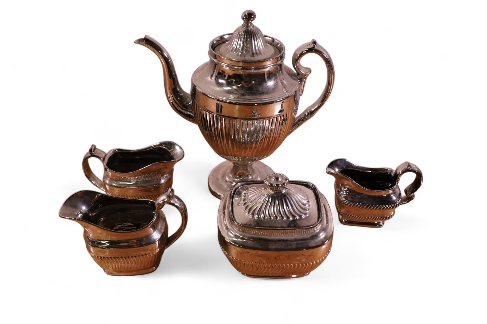 5 PIECES OF ANTIQUE SILVER LUSTER WARE (1 of 3)