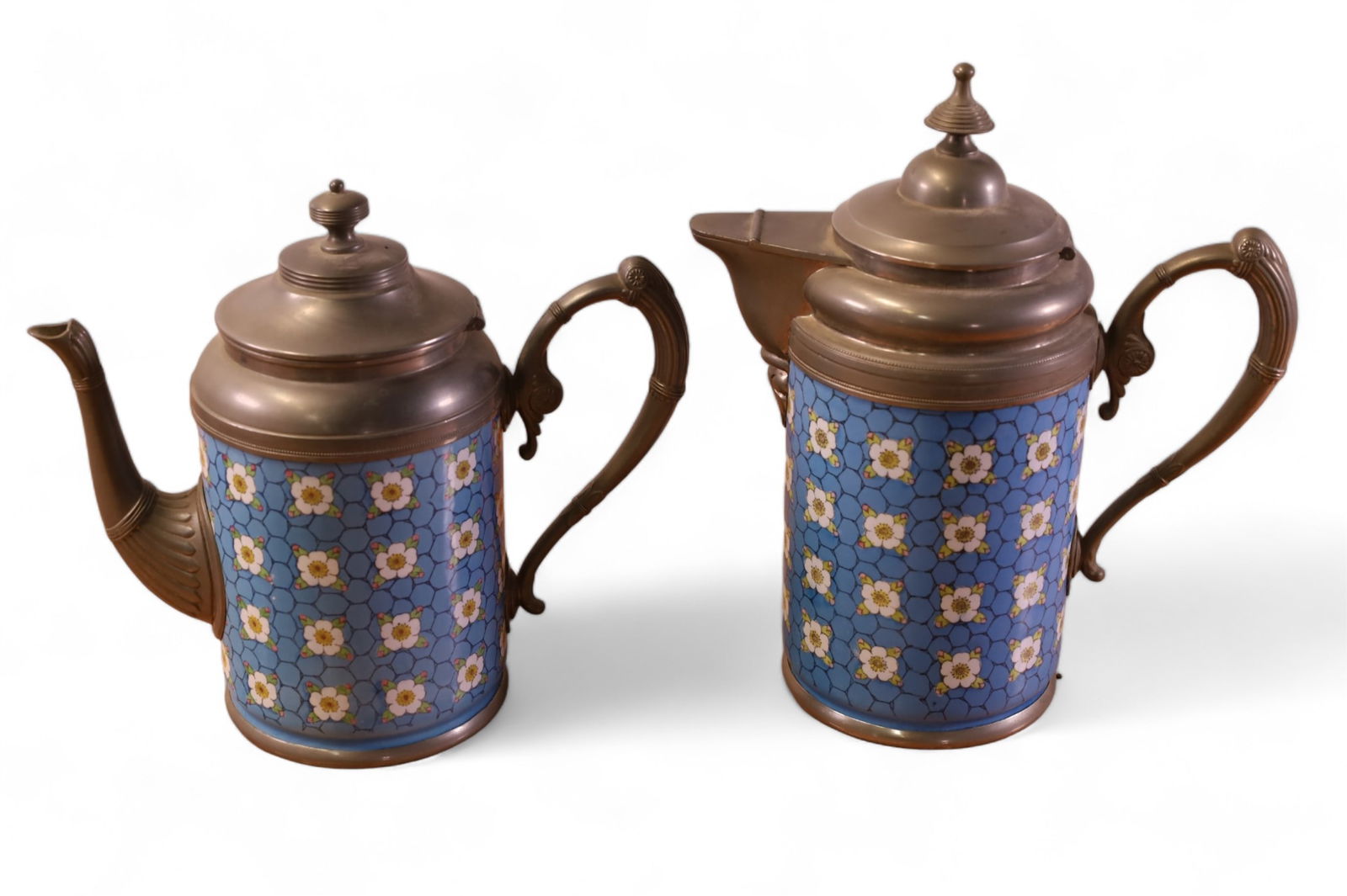 2 ANTIQUE ENAMEL & PEWTER PITCHERS (1 of 2)