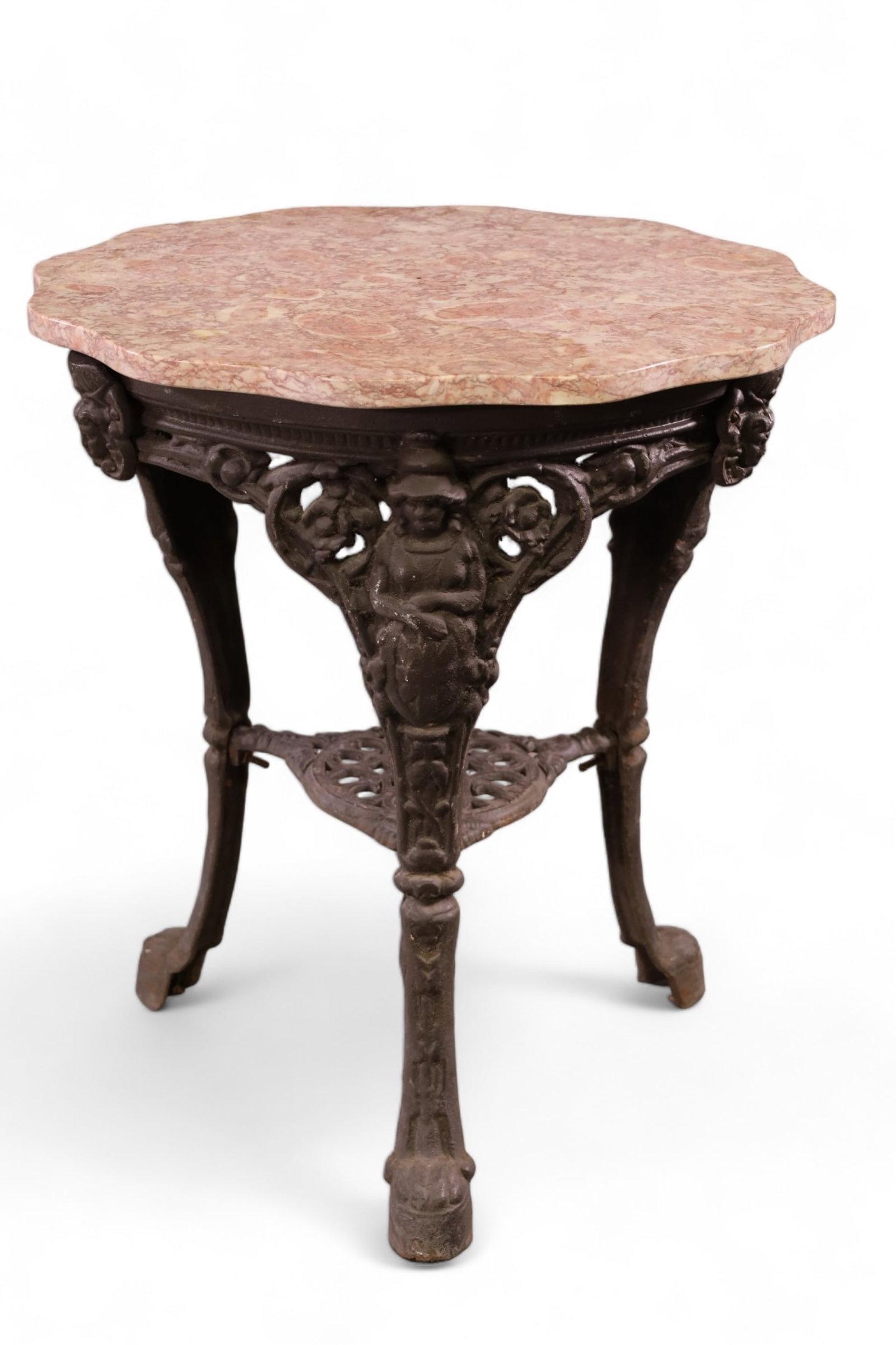 CAST IRON MARBLE TOP PUB TABLE (1 of 3)