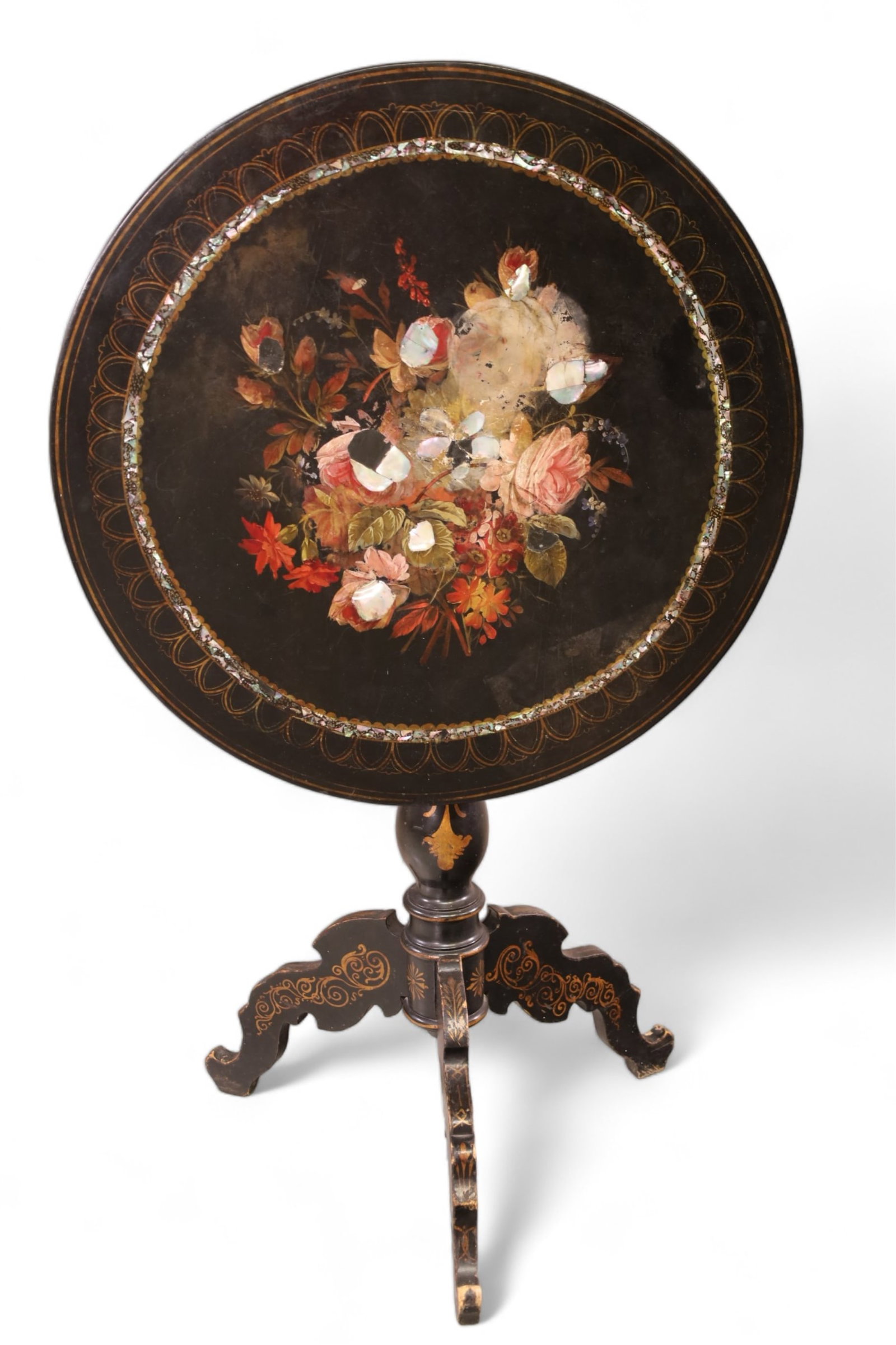 VICTORIAN MOTHER OF PEARL INLAID TILT TOP TABLE (1 of 4)
