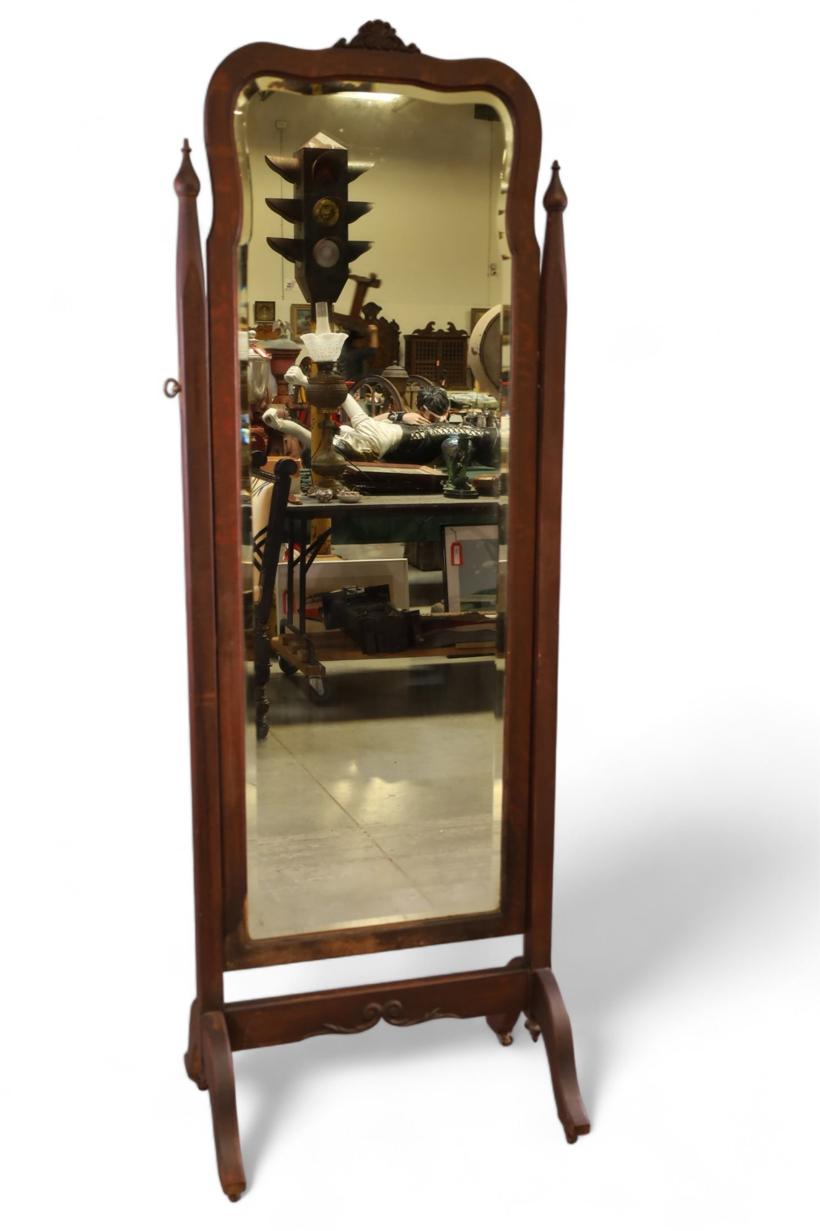 1900'S AM. OAK CHEVAL MIRROR (1 of 3)