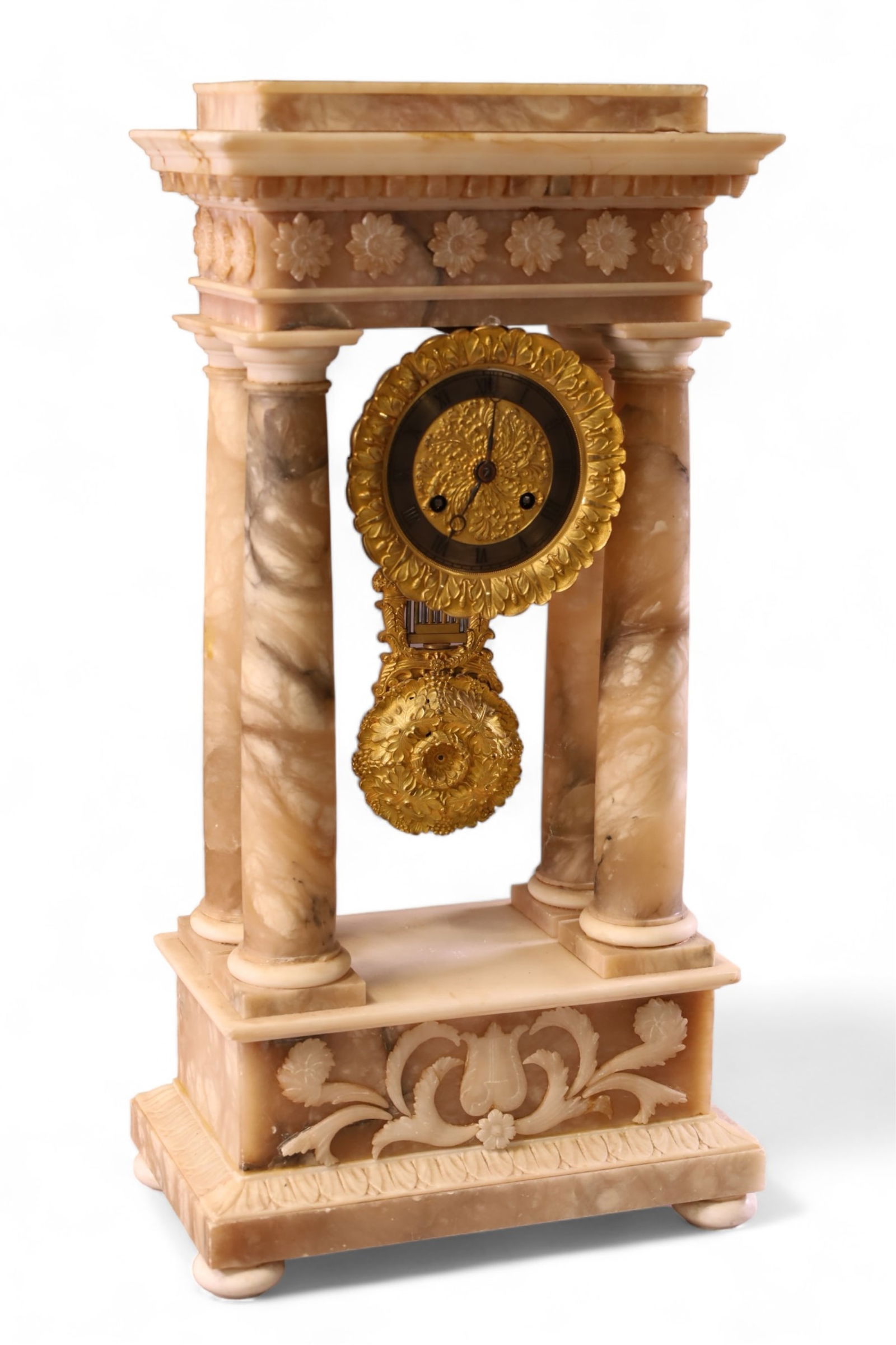 FRENCH ALABASTER PORTICO MANTLE CLOCK (1 of 5)