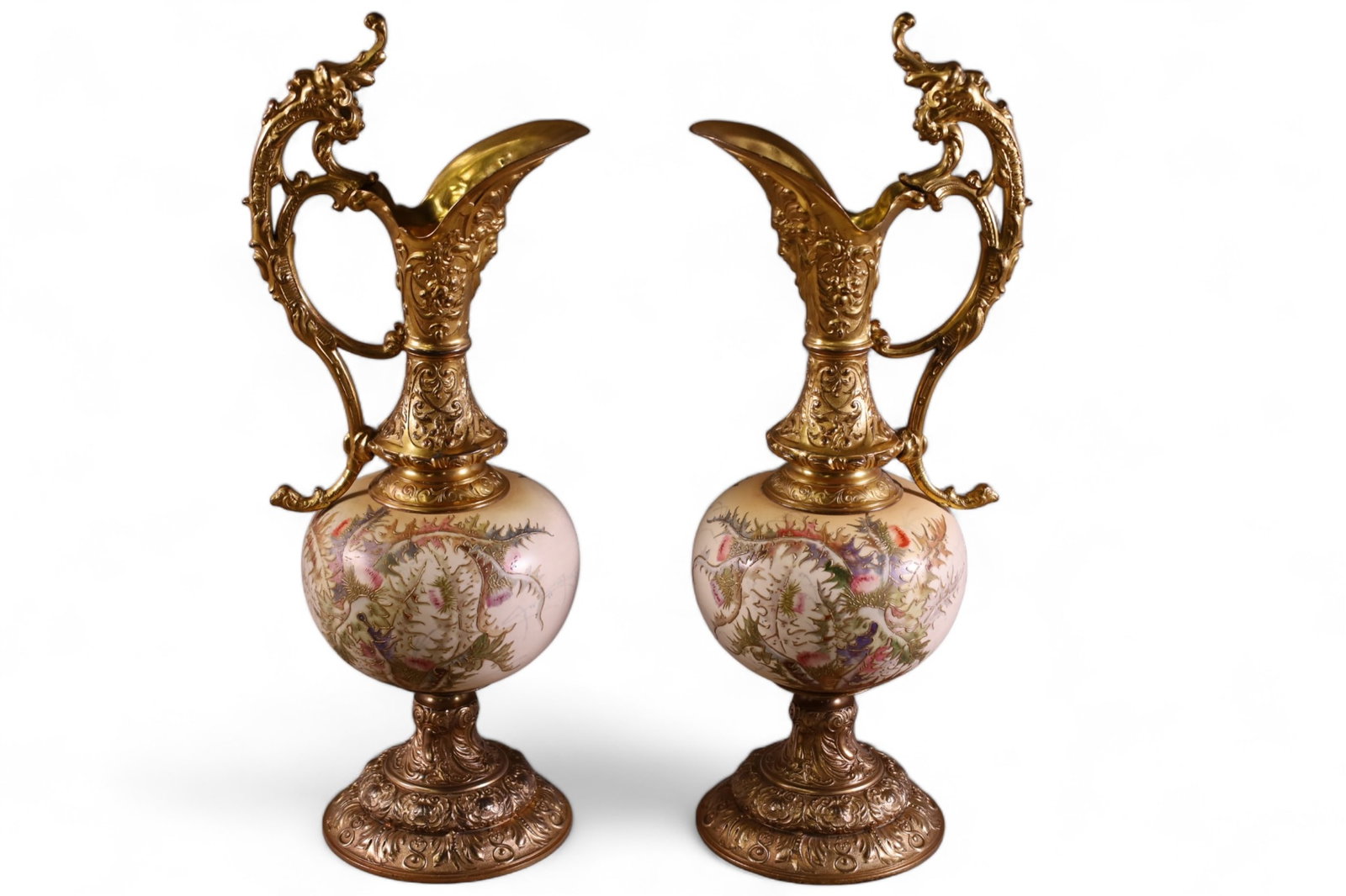 PAIR OF ANTIQUE PORCELAIN & METAL DECORATIVE EWERS (1 of 3)