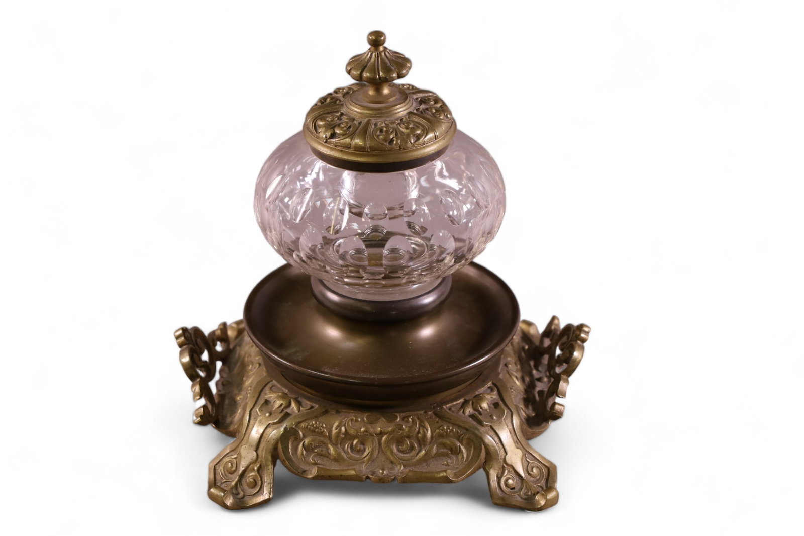 CRYSTAL & BRONZE INKWELL (1 of 2)