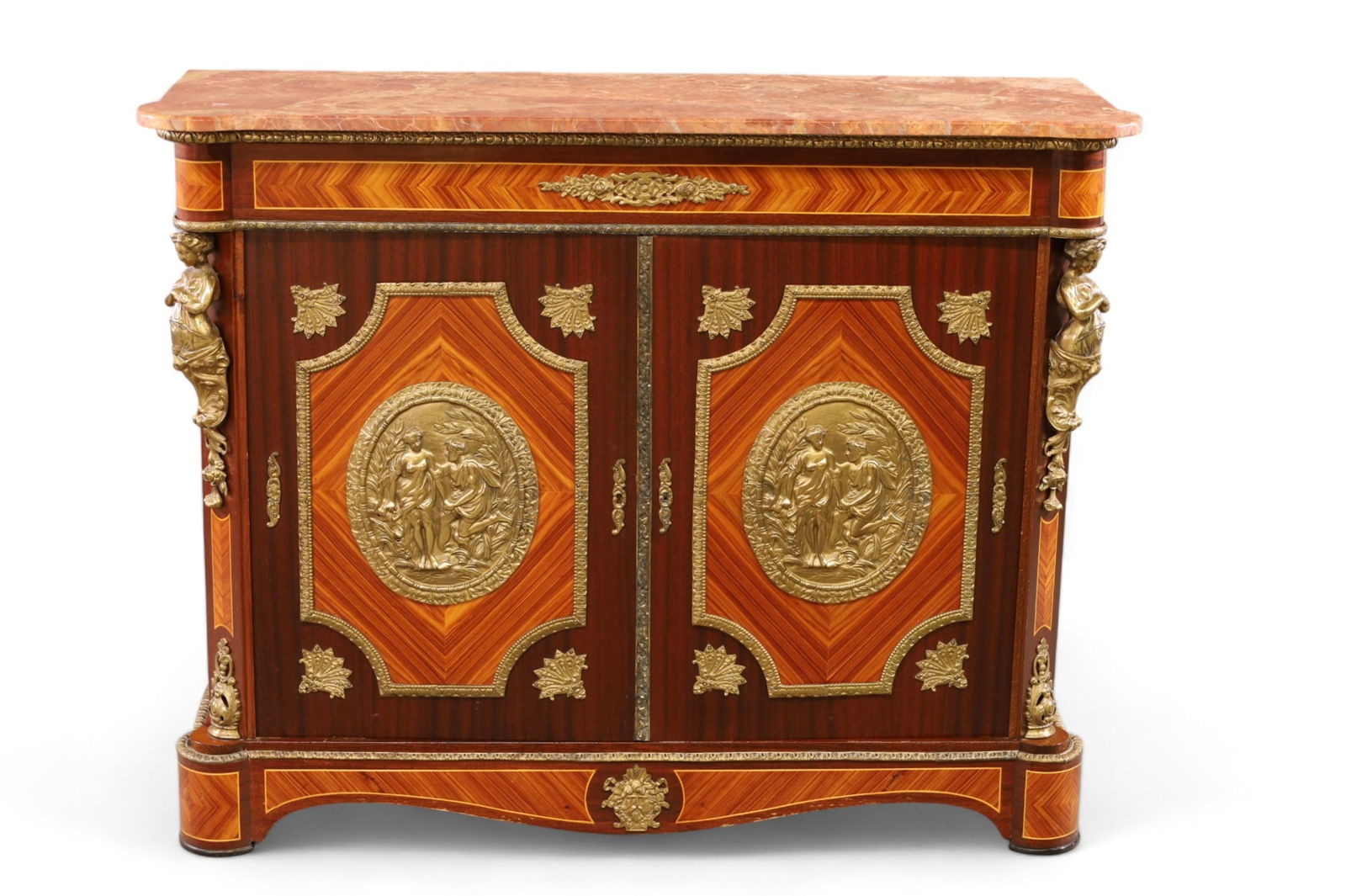 FRENCH STYLE MARBLE TOP HALL CABINET (1 of 2)